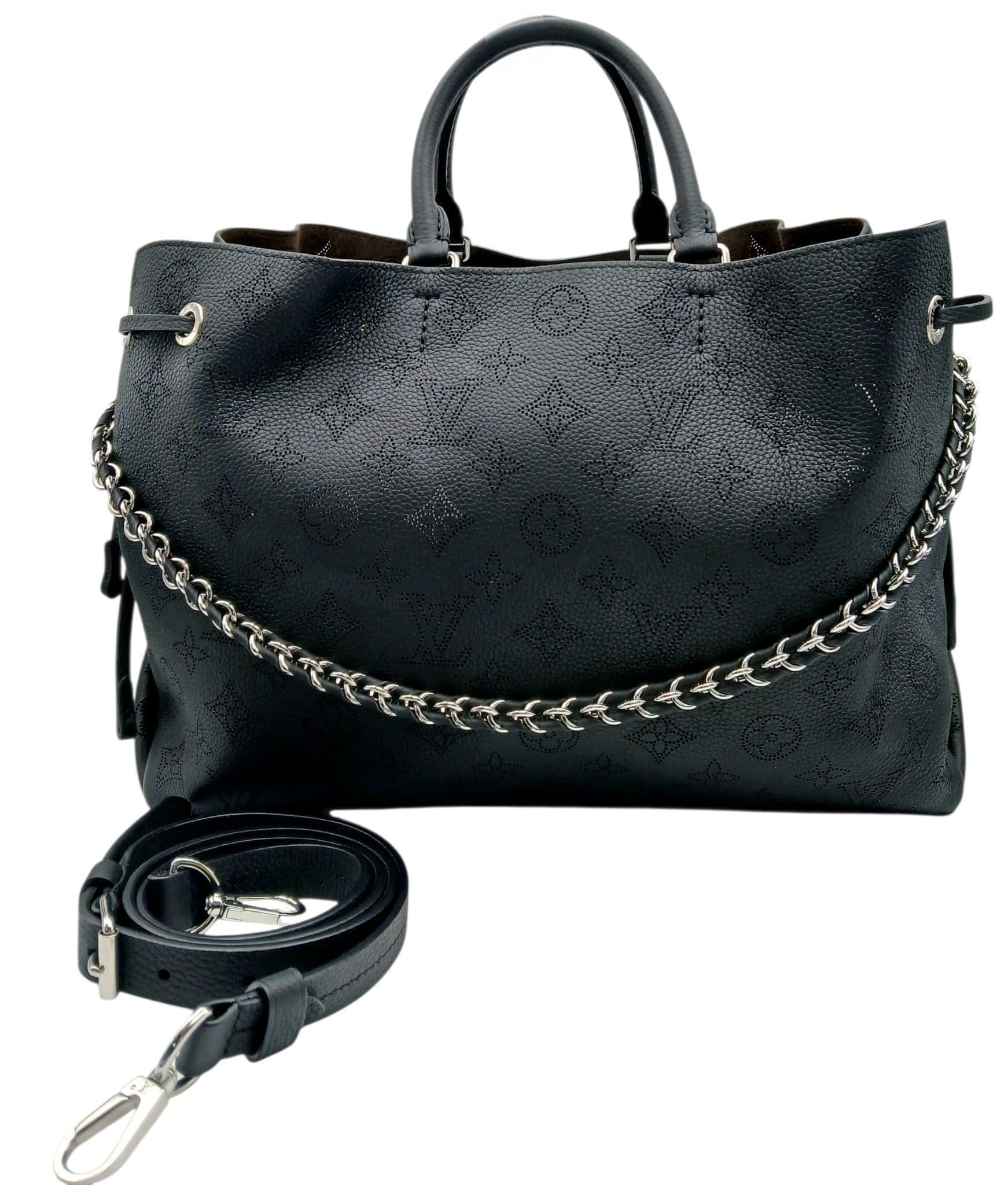A Louis Vuitton Black Mahina Leather Bella Tote Bag.