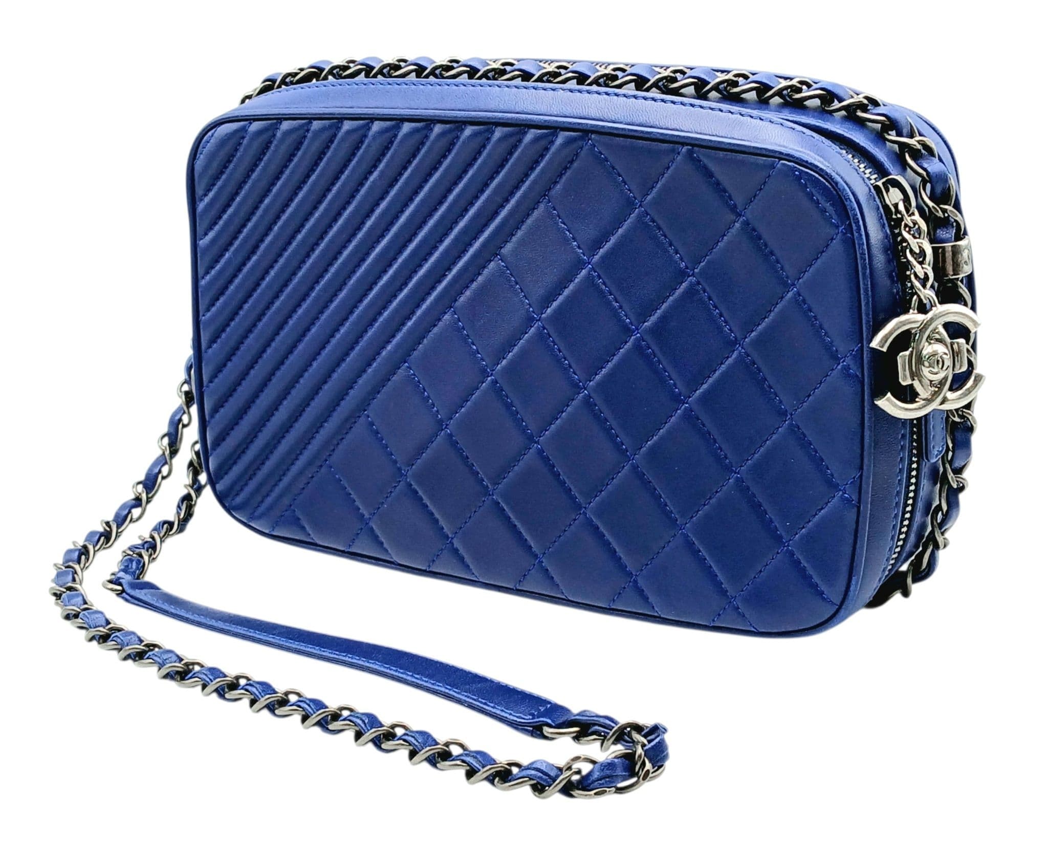 A Chanel Blue Quilted Leather Camera Bag.