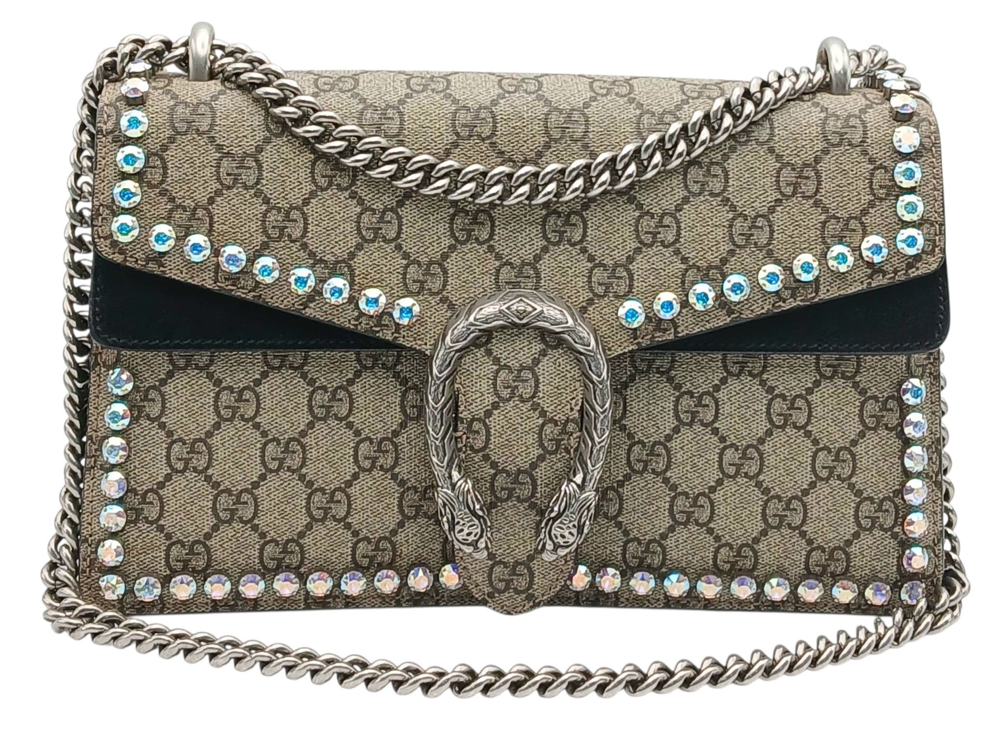 A Gucci GG Supreme Monogram Crystal Dionysus Shoulder Bag.