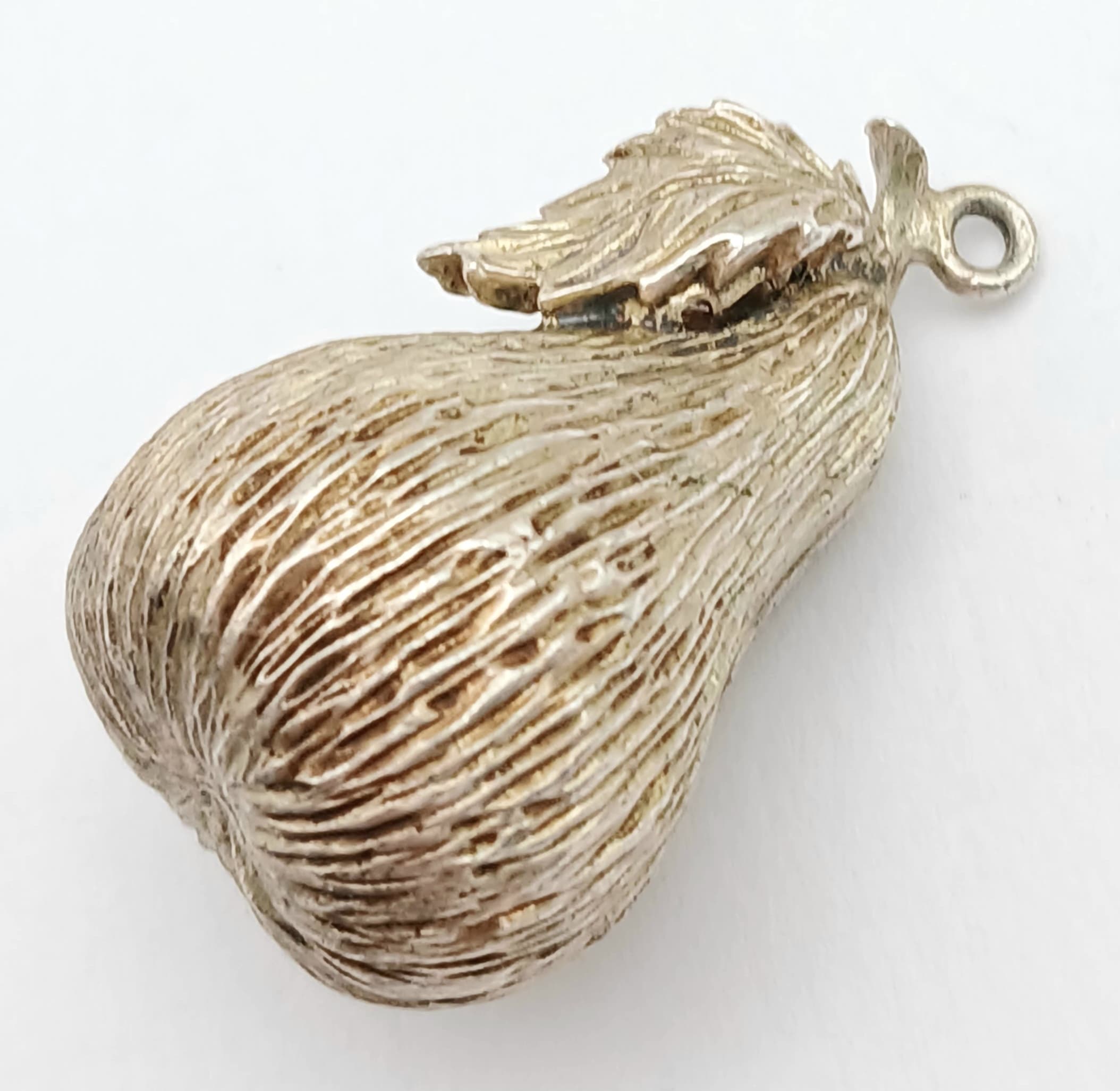 Vintage SOLID SILVER PEAR CHARM/PENDANT. Full UK hallmark. Beautiful textured finish. 11.4 Grams. Please see pictures.