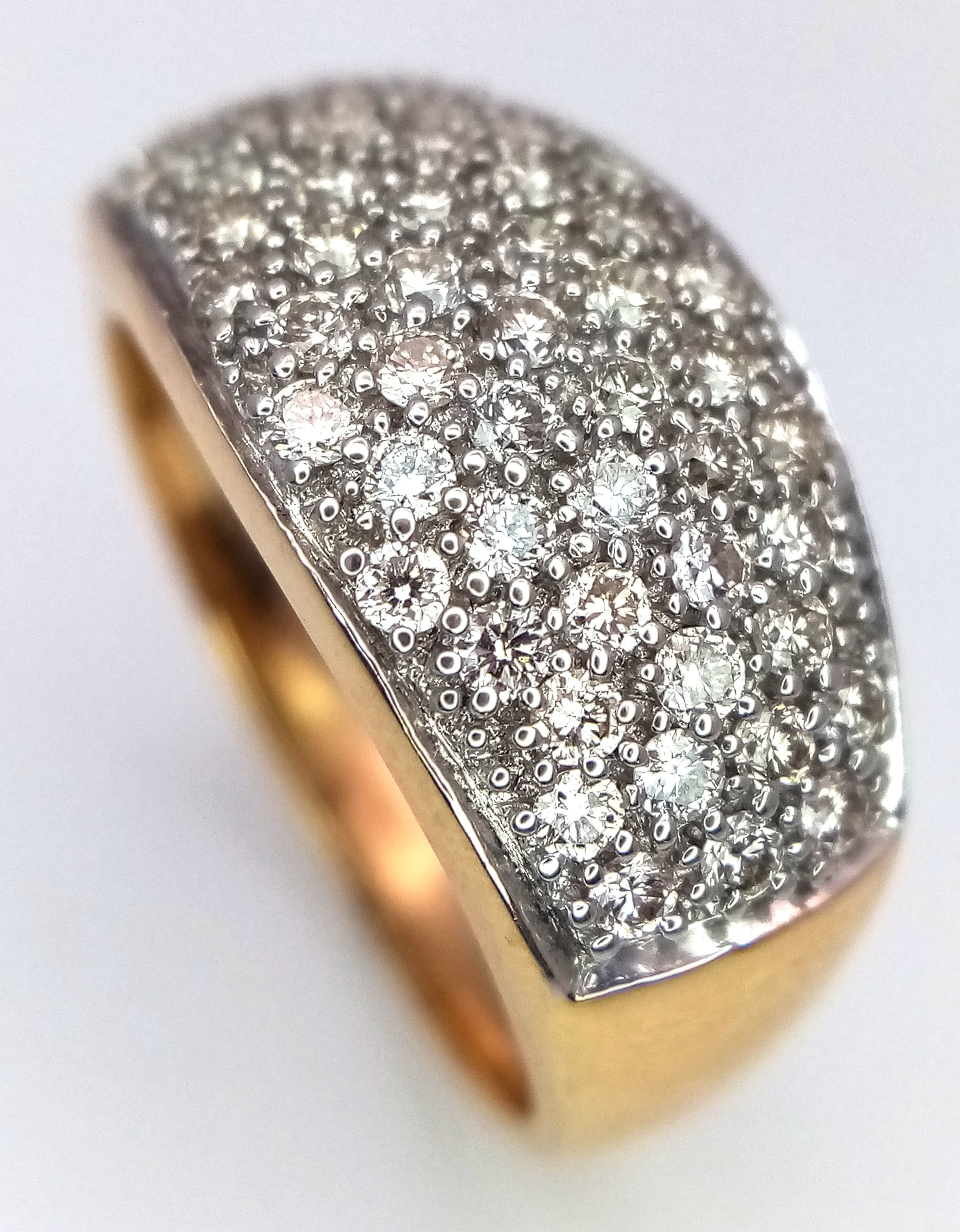 An 18K Yellow Gold Diamond Pave Ring. 1ctw diamonds, 8.8g total weight, ring size P. Ref: SH8763H