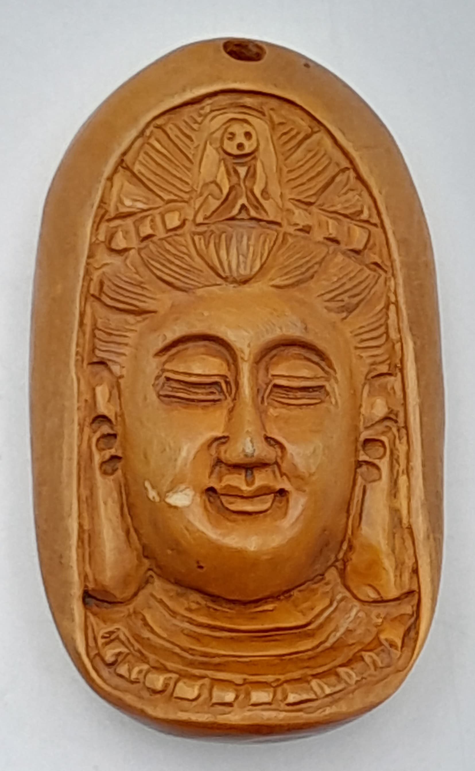 An Antique Hand-Carved Wood Japanese Buddha Head Netsuke. 5.4 x 3.2cm.