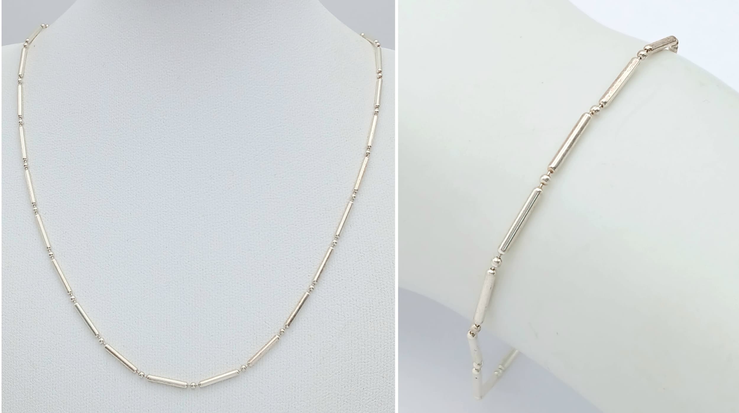 A marching set of Italy 925 silver fashion bracelet and necklace. Total weight 5.1G. Total length 21 cm and 41 cm.