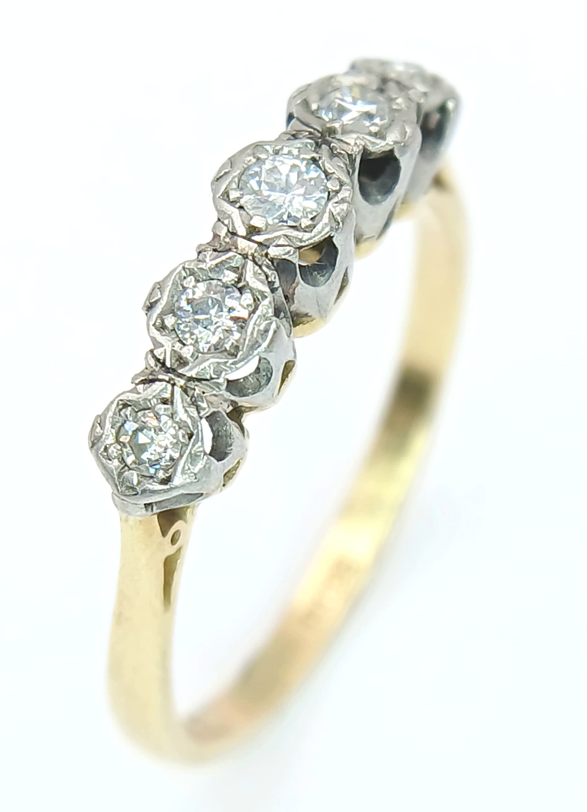 An Antique 18K Yellow Gold Five Stone Diamond Ring. Size Q, 3.1g total weight. Ref: NL19/L2405