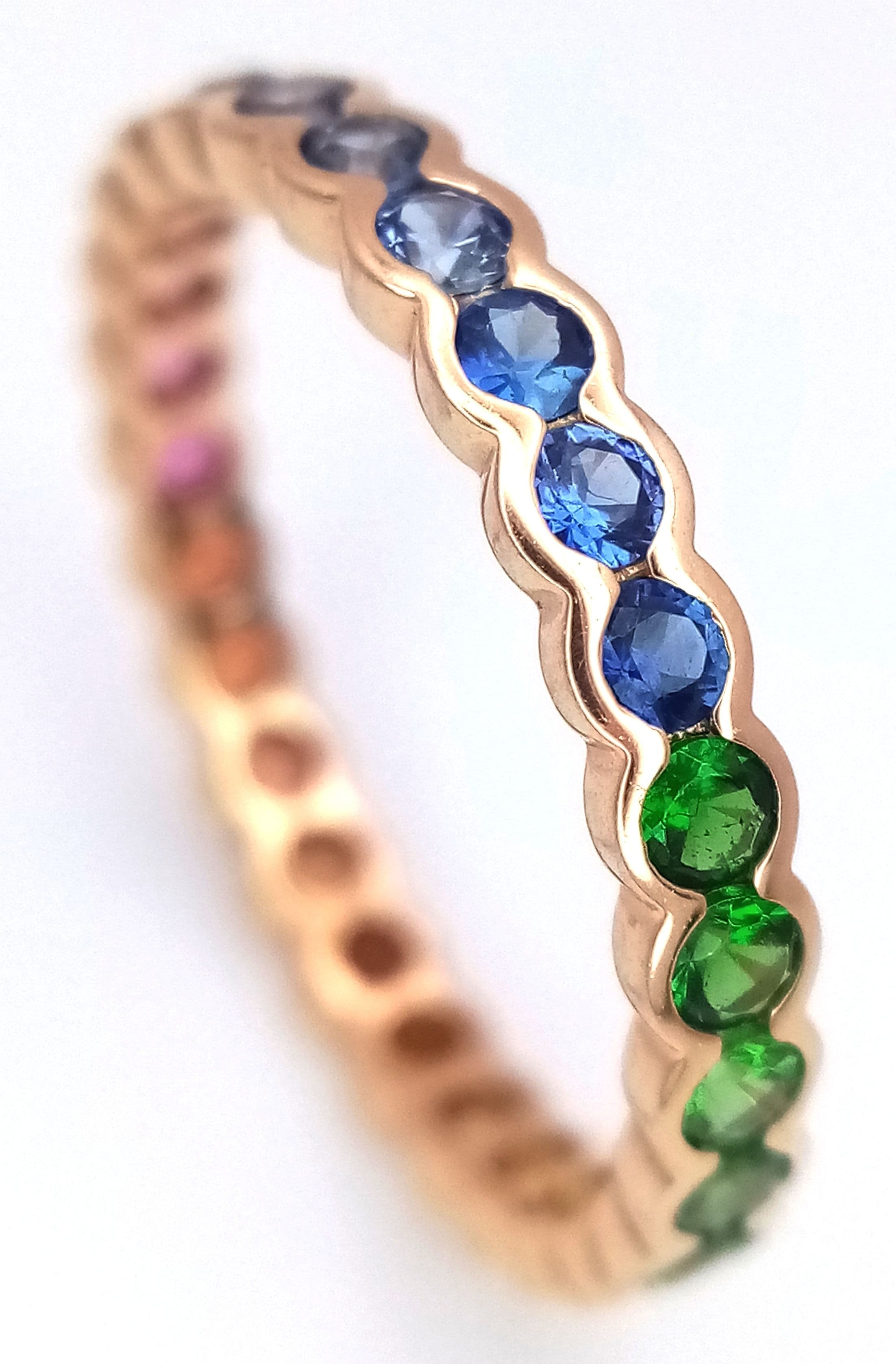 An 18K Rose Gold, Multi Colour, Gemset, Band Ring. 1.8G, Size N. Tan 3006