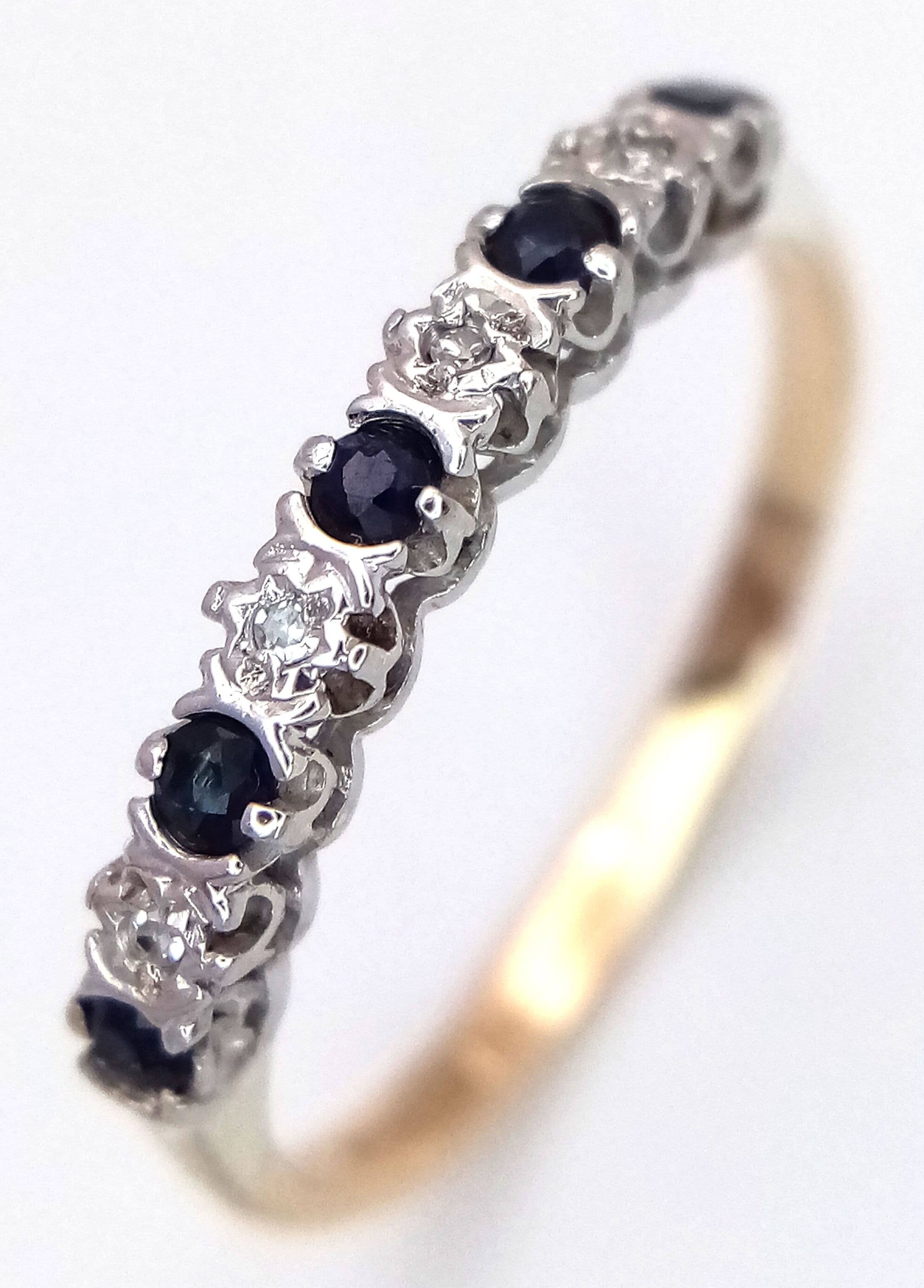 A 9K Yellow Gold, Diamond And Sapphire Ring. 1.6G, Size O. Sc 3012