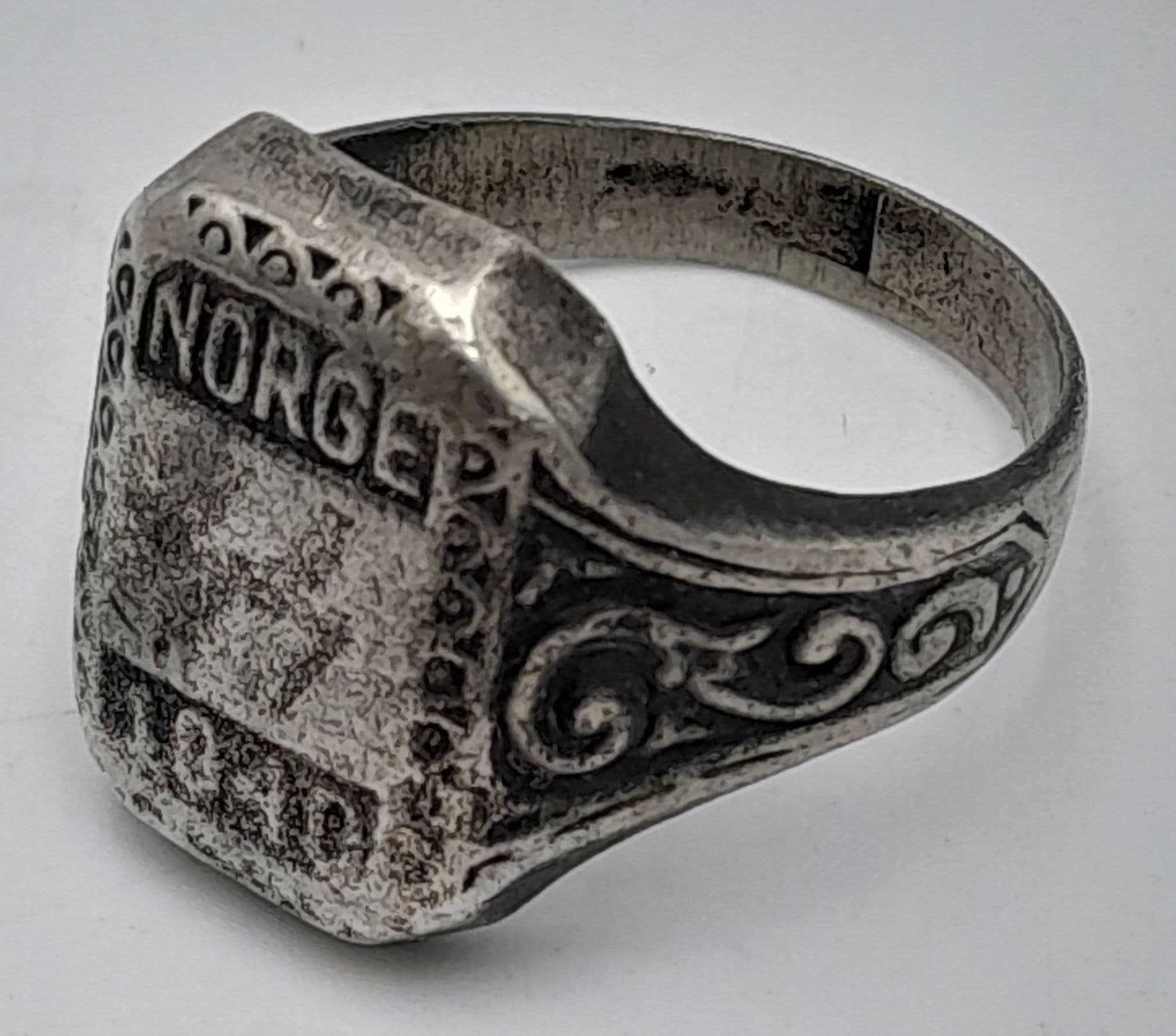 Waffen SS White Metal Ring “Norway 1940” The initials “W/R are scratched on the reverse. A Metal Detecting Find. UK Size X.5 US Size 12