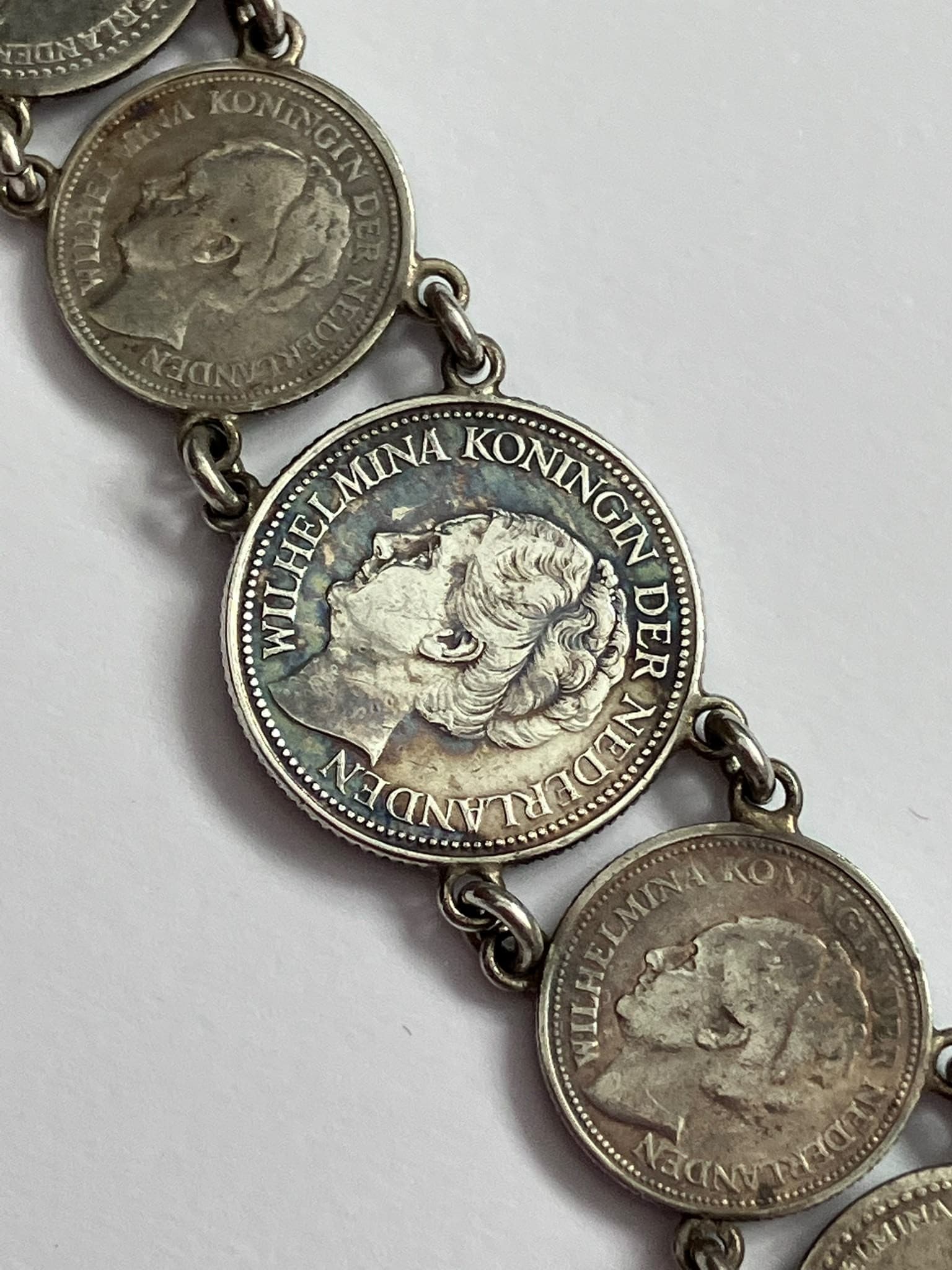 Antique NETHERLANDS SILVER COIN BRACELET. 18 cm. Please see pictures.