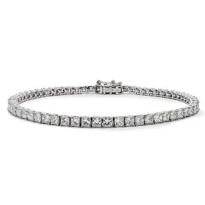 A 9K White Gold 6ctw princess cut Lab-Grown Diamond Tennis Bracelet. 7 inches length. 7.87g total weight. LGBRPC9W060.