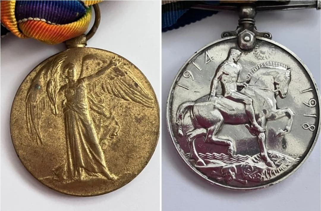 Pair of WWI MEDALS to include The WAR MEDAL and The VICTORY MEDAL. Awarded to Pte J MILNE of The Gordon Highlanders. Complete with the original ribbons.