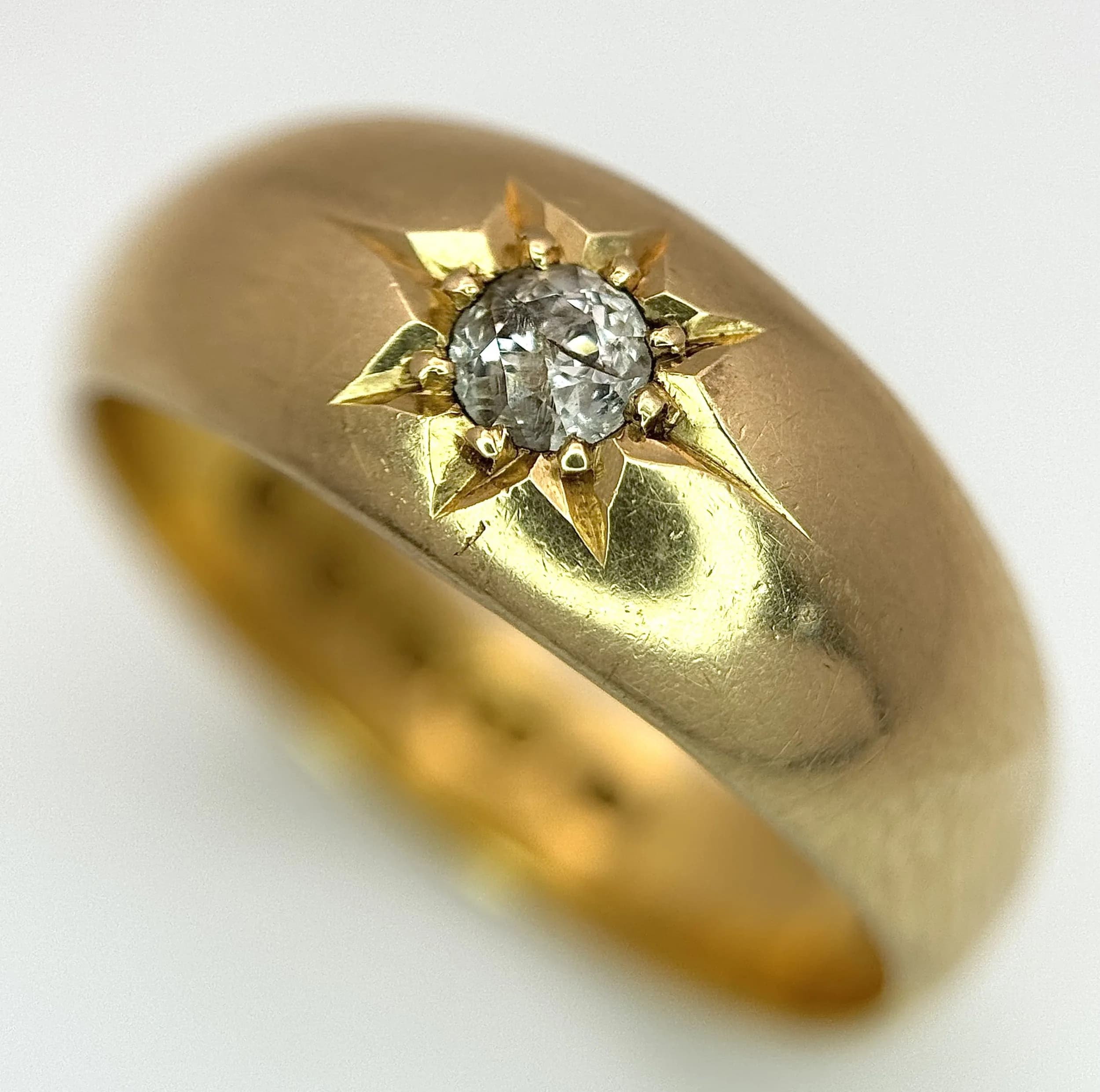 A 22K Yellow Gold 0.15ct Diamond Set Gypsy Ring. Size P, Total Weight 7.22 Grams.