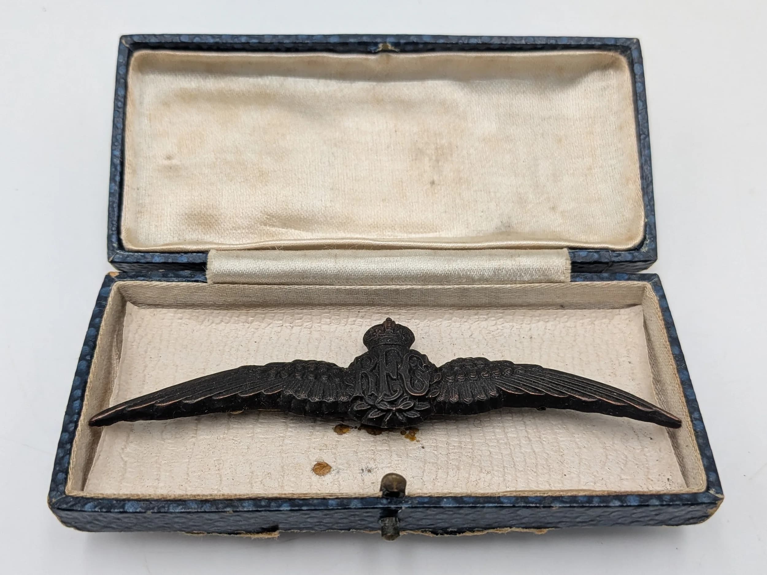WW1 British Royal Flying Corps Officers Bronze Pilots Wings. Maker Marked 'J & Co' in a period Jewellers Box.
