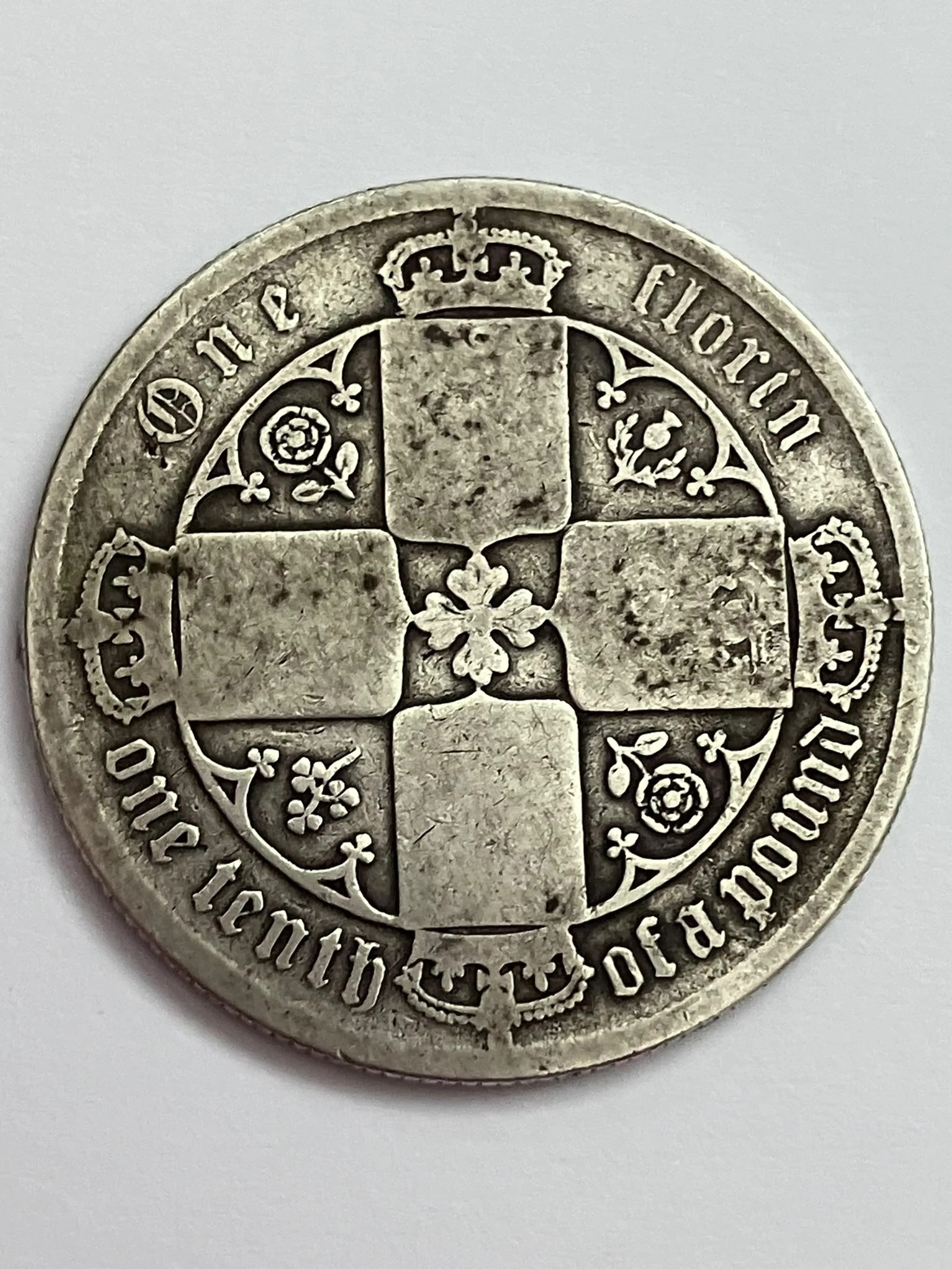 SILVER GOTHIC FLORIN coin .Worn Condition. Please see pictures.