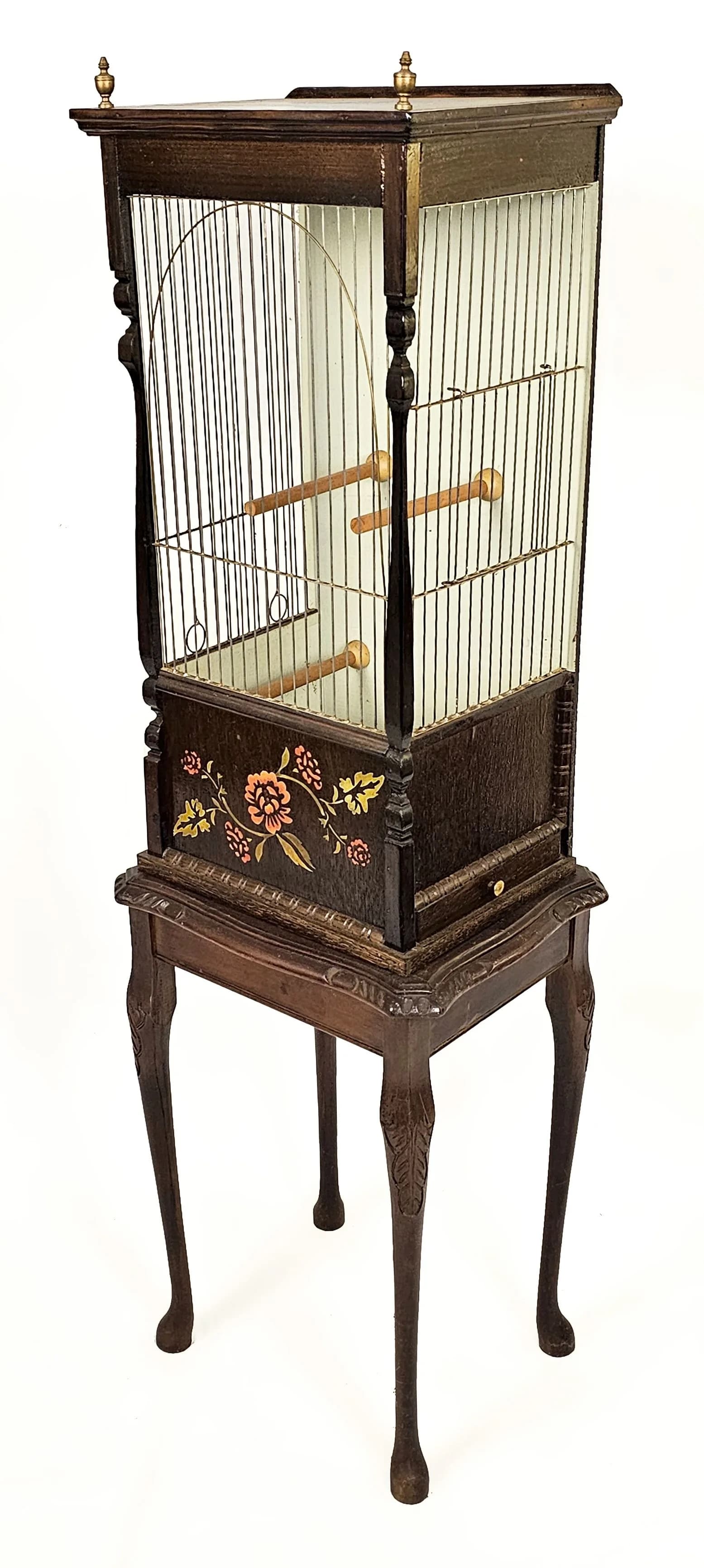 Antique rare bird cage on stand. Approx. 107 cm high × 23 cm wide × 13 cm deep. Winning bidder must collect from Cadmore HQ or arrange a courier.