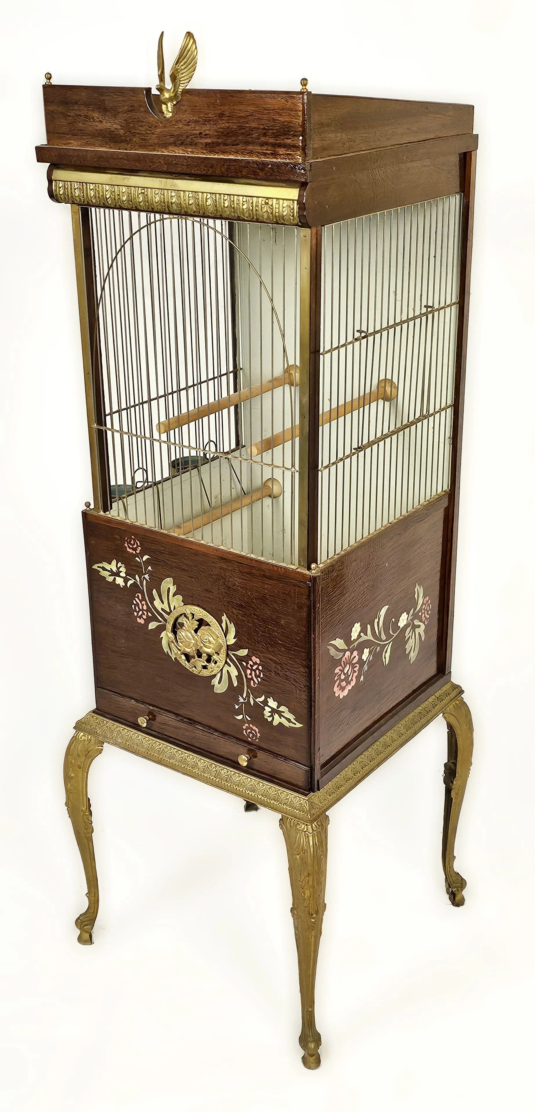 Antique rare bird cage on stand. Approx. 104 cm high × 30 cm long × 31 cm deep. Winning bidder must collect from Cadmore HQ or arrange a courier.
