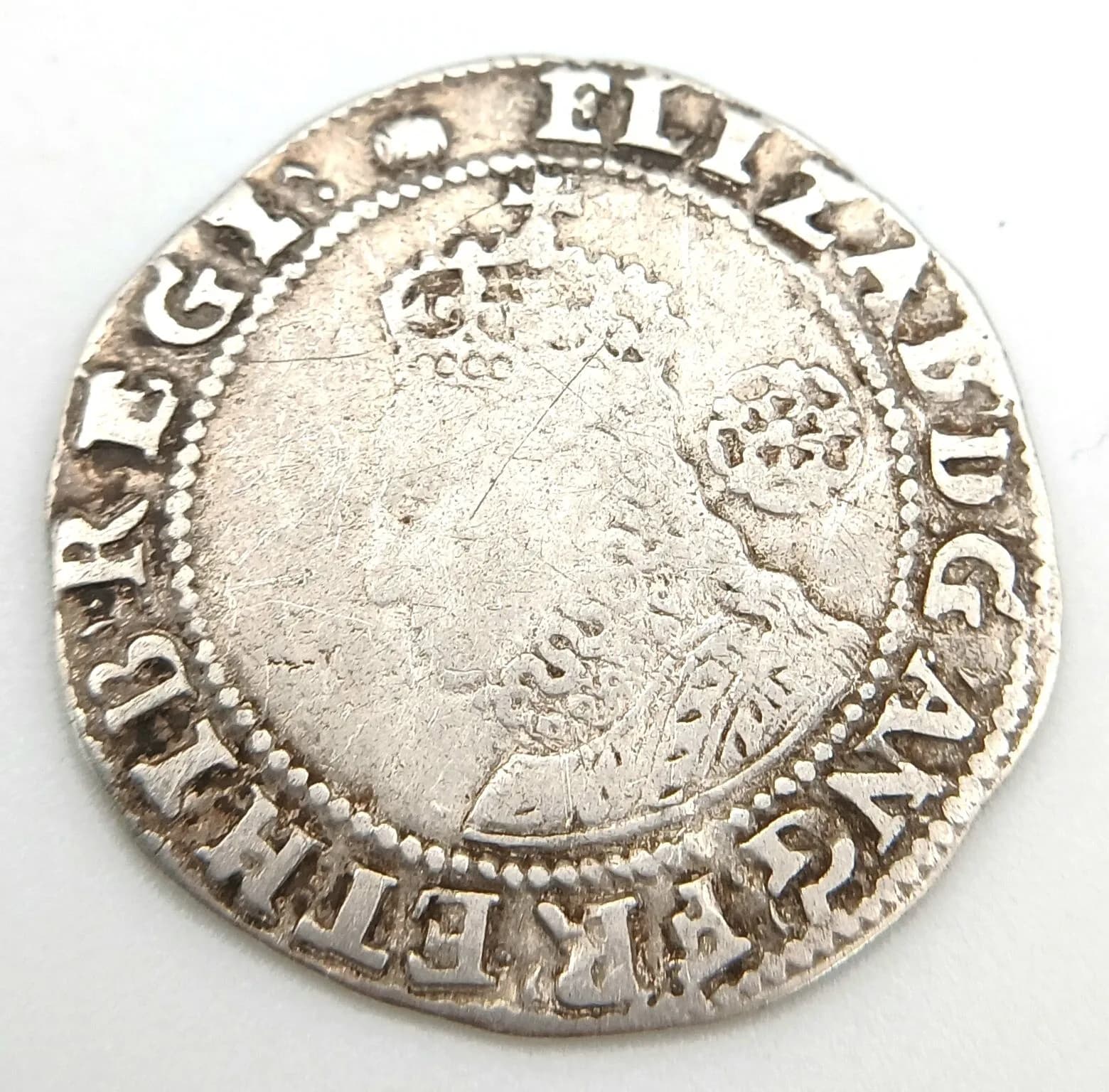 A 1592 Elizabeth I Silver Hammered Sixpence Coin. Ex 'Battle of Aylesbury' Hoard.