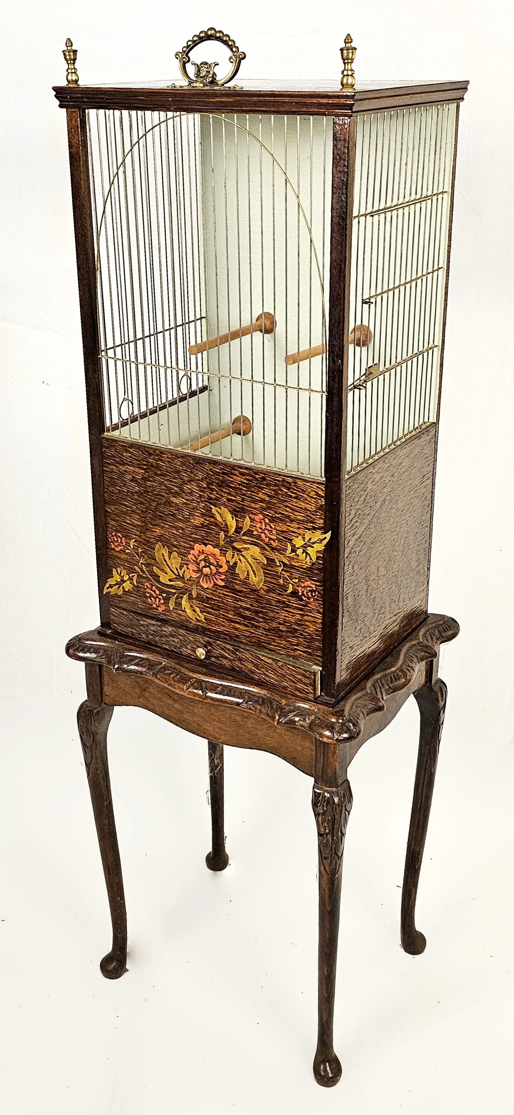 Antique rare bird cage on stand. Approx. 110 cm high × 32 cm wide × 24 cm deep. Winning bidder must collect from Cadmore HQ or arrange a courier.