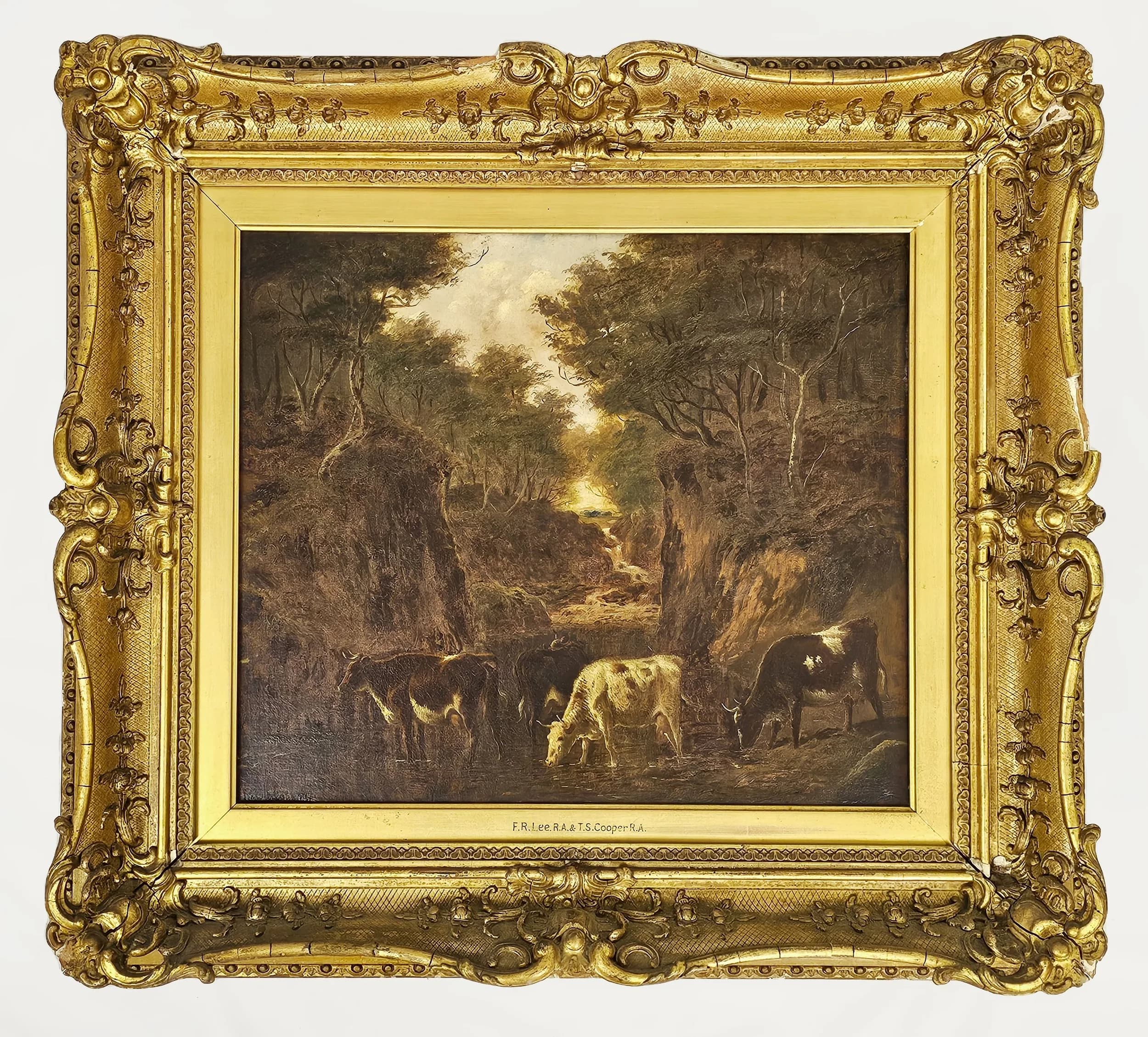 Frederick Richard Lee and Thomas Sidney Cooper, landscape with cattle in a ravine by a stream. Oil on canvas, 38 × 44 cm. Winning bidder must collect from Cadmore HQ or arrange a courier.