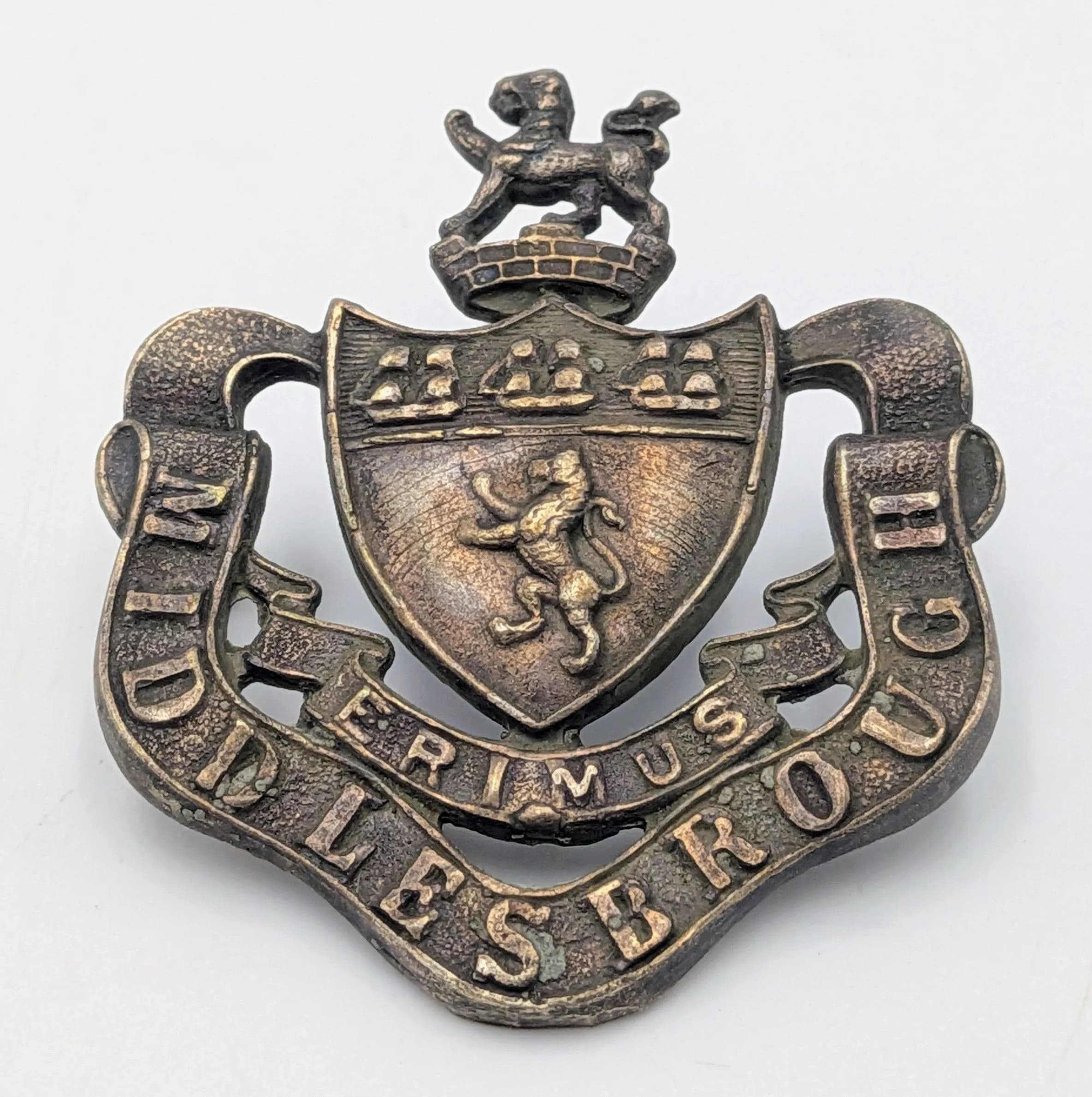 WW1 Middlesbrough Volunteer Training Corps Cap Badge. Maker Marked.