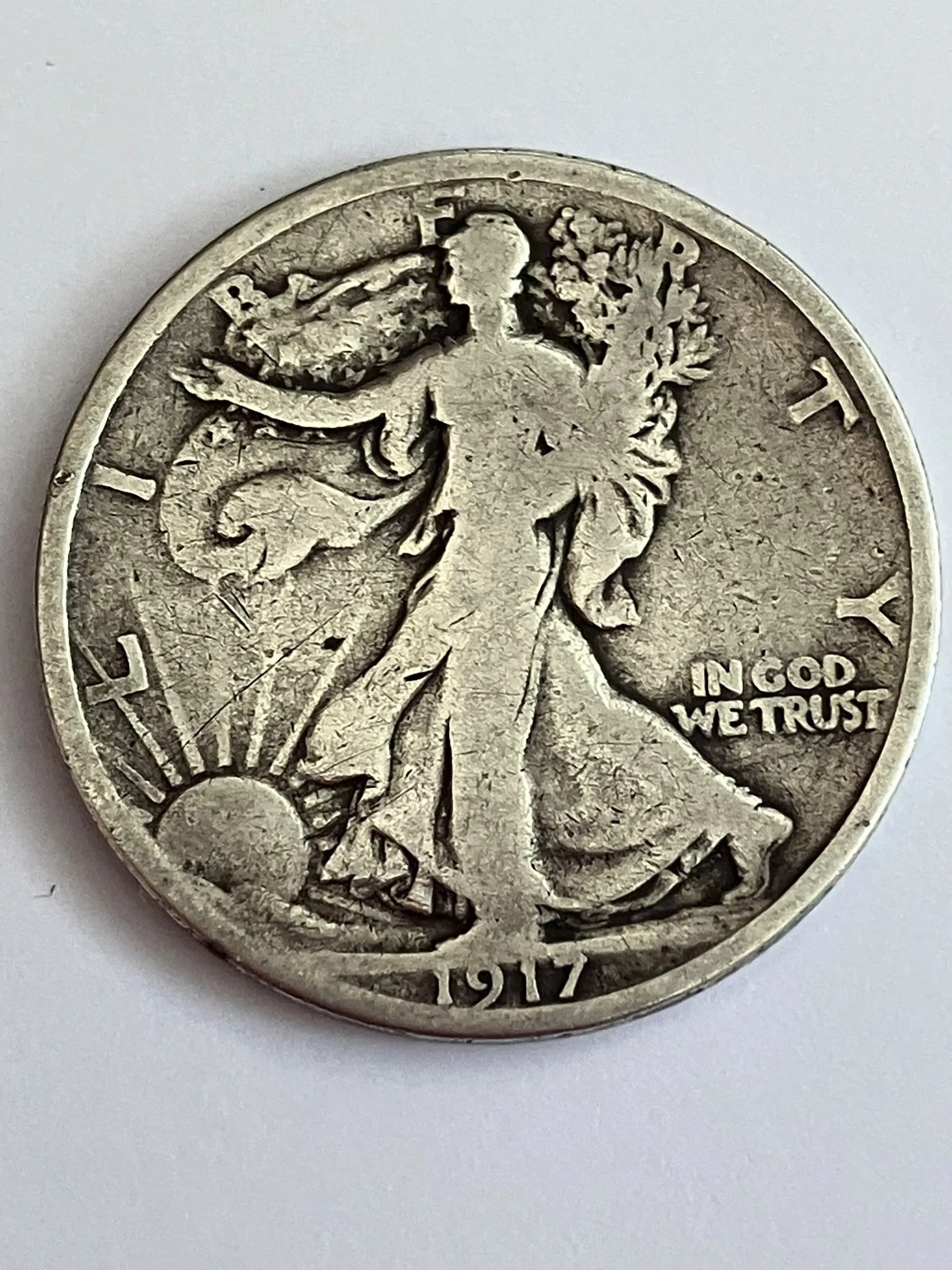 1917 SILVER ‘WALKING LADY’ HALF DOLLAR coin. FINE CONDITION. Please see pictures.