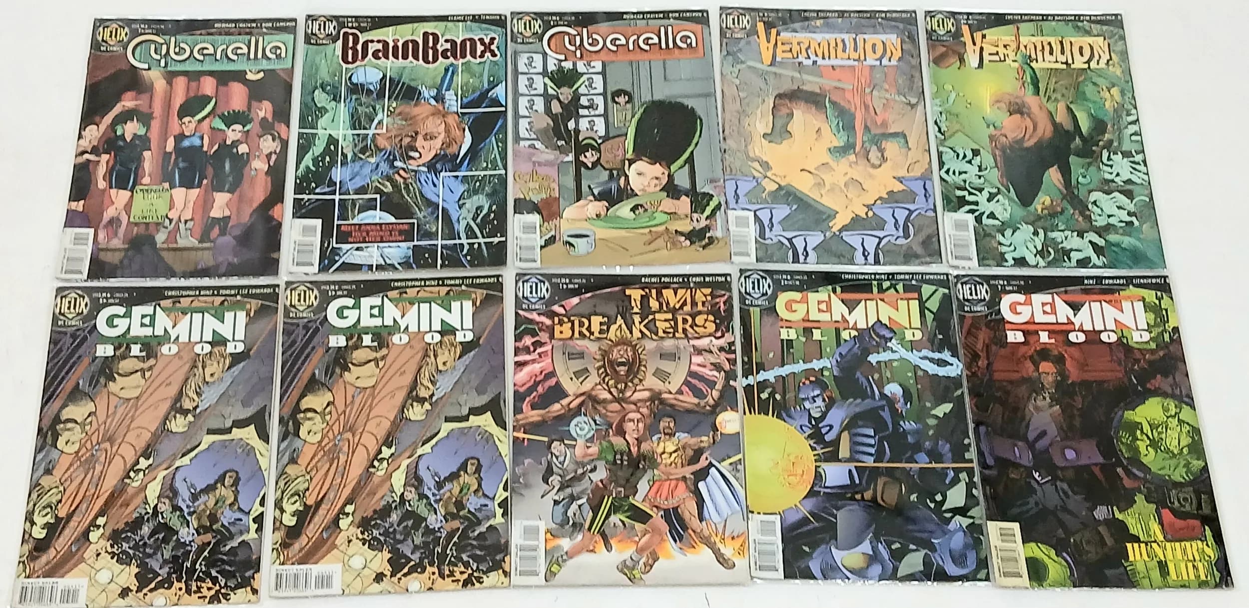 Ten Helix Mixed Comics. All plastic wrapped. Please refer to photos for finer details.