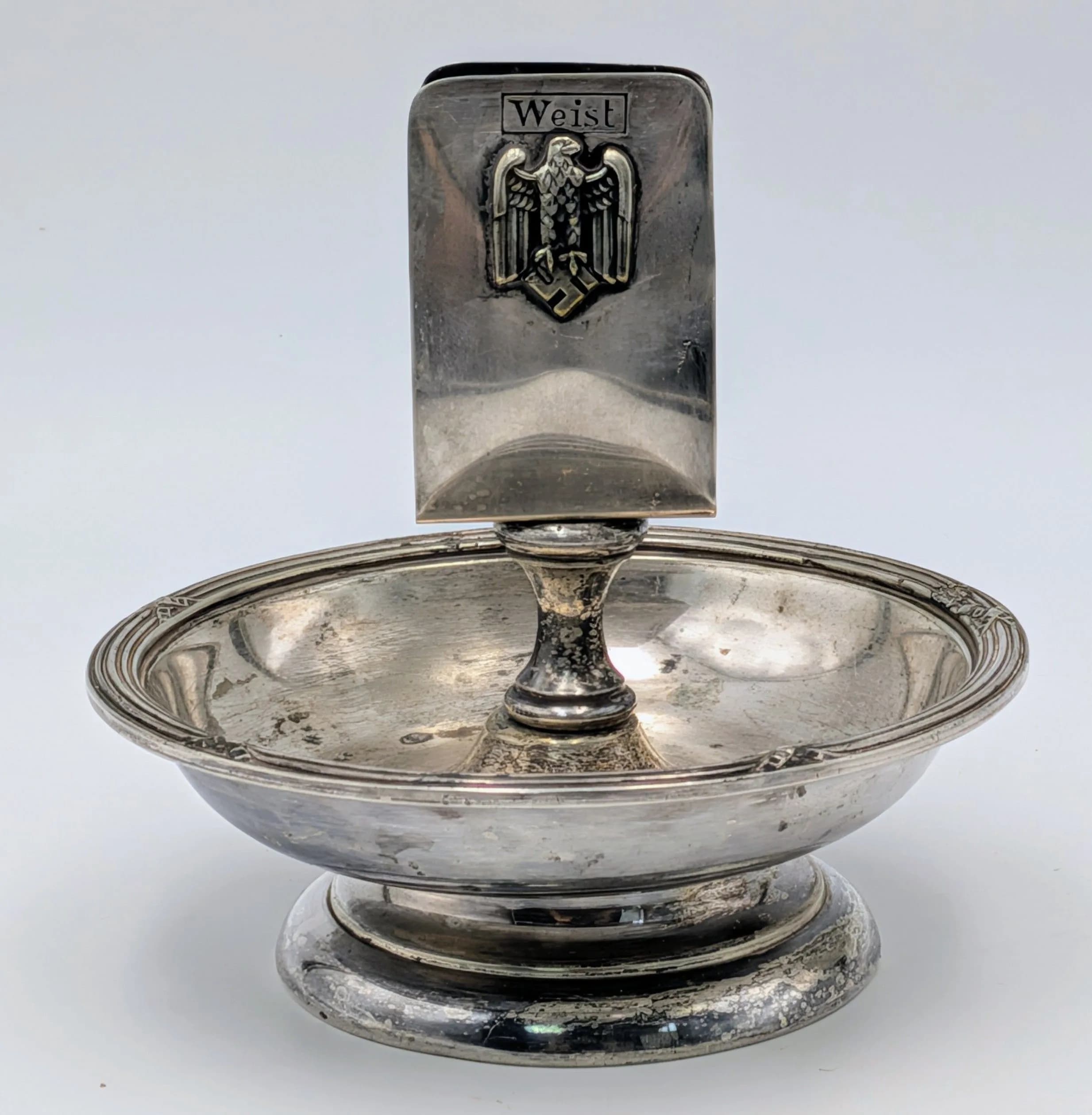WW2 German Silver-Plated Desk Top Match Box Holder & Ashtray with Heer (Army) Eagle.