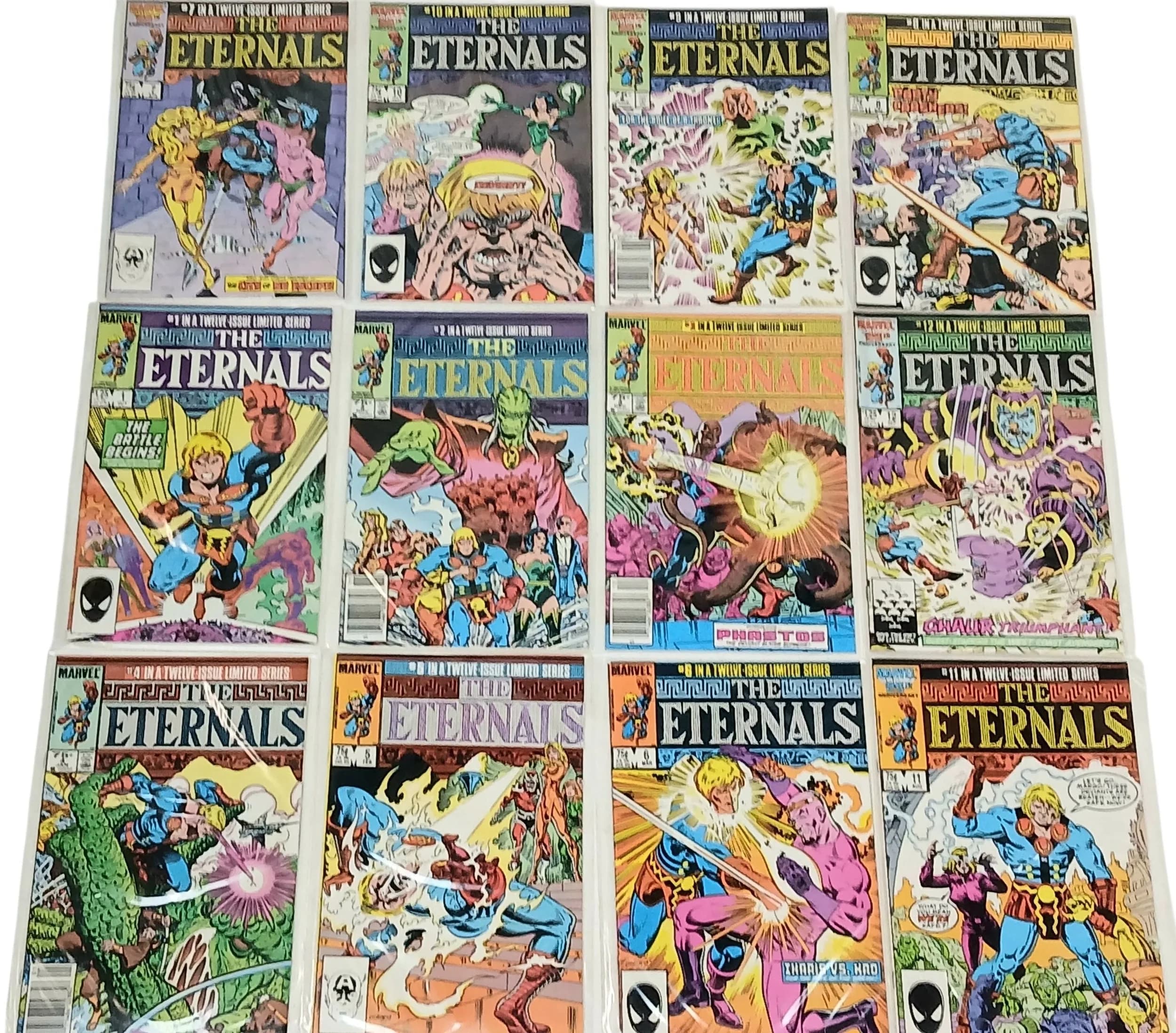 Twelve Marvel Eternals Comics. All plastic wrapped. Please refer to photos for finer details.