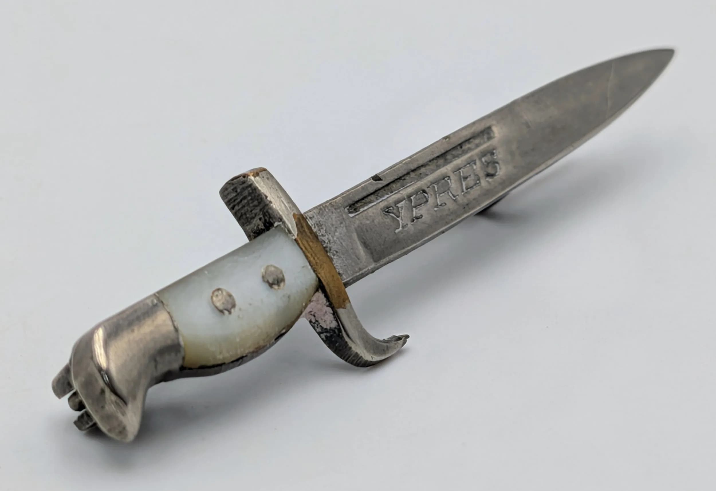 WW1 Ypres Sweetheart Brooch in the shape of a bayonet.