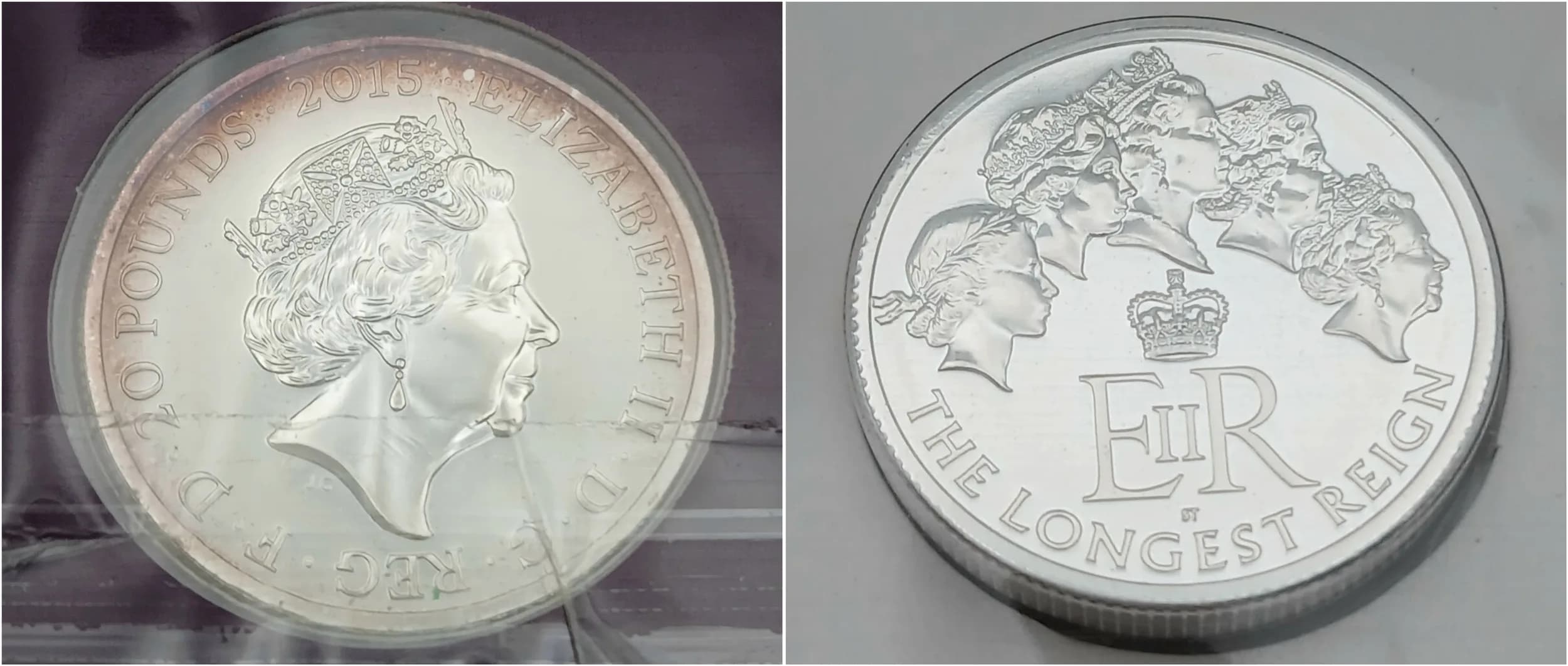 A Mint Sealed Condition Fine Silver £20 Coin-2015 dated and titled ‘The Longest Reigning Monarch’- 999 silver 15.71 grams as issued by the Royal Mint.