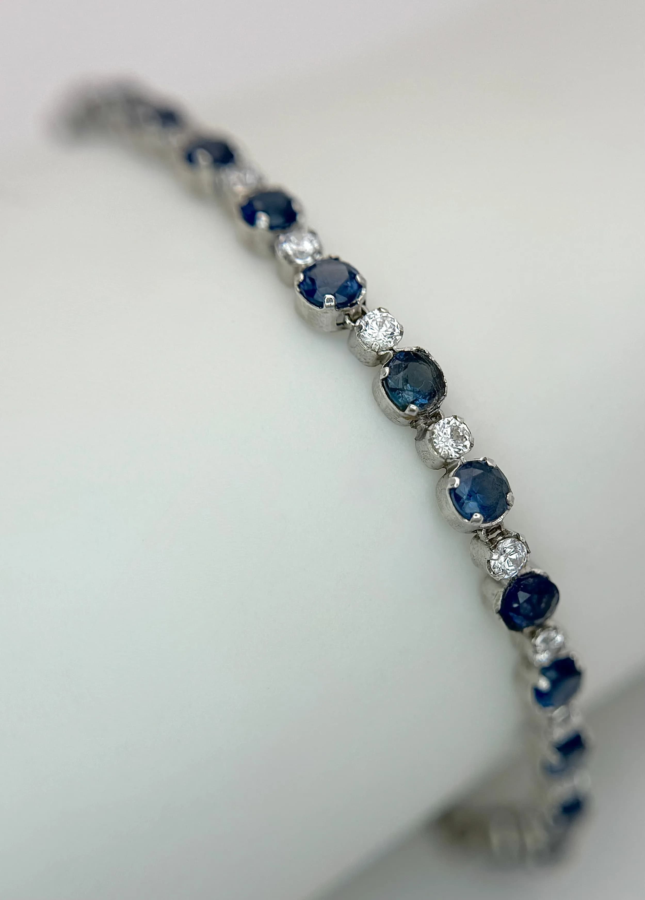A PANDORA, STERLING SILVER, BLUE AND CLEAR SPARKLE, SLIDER BRACELET. RRP £110. 3.3G. A/S SIL 5002