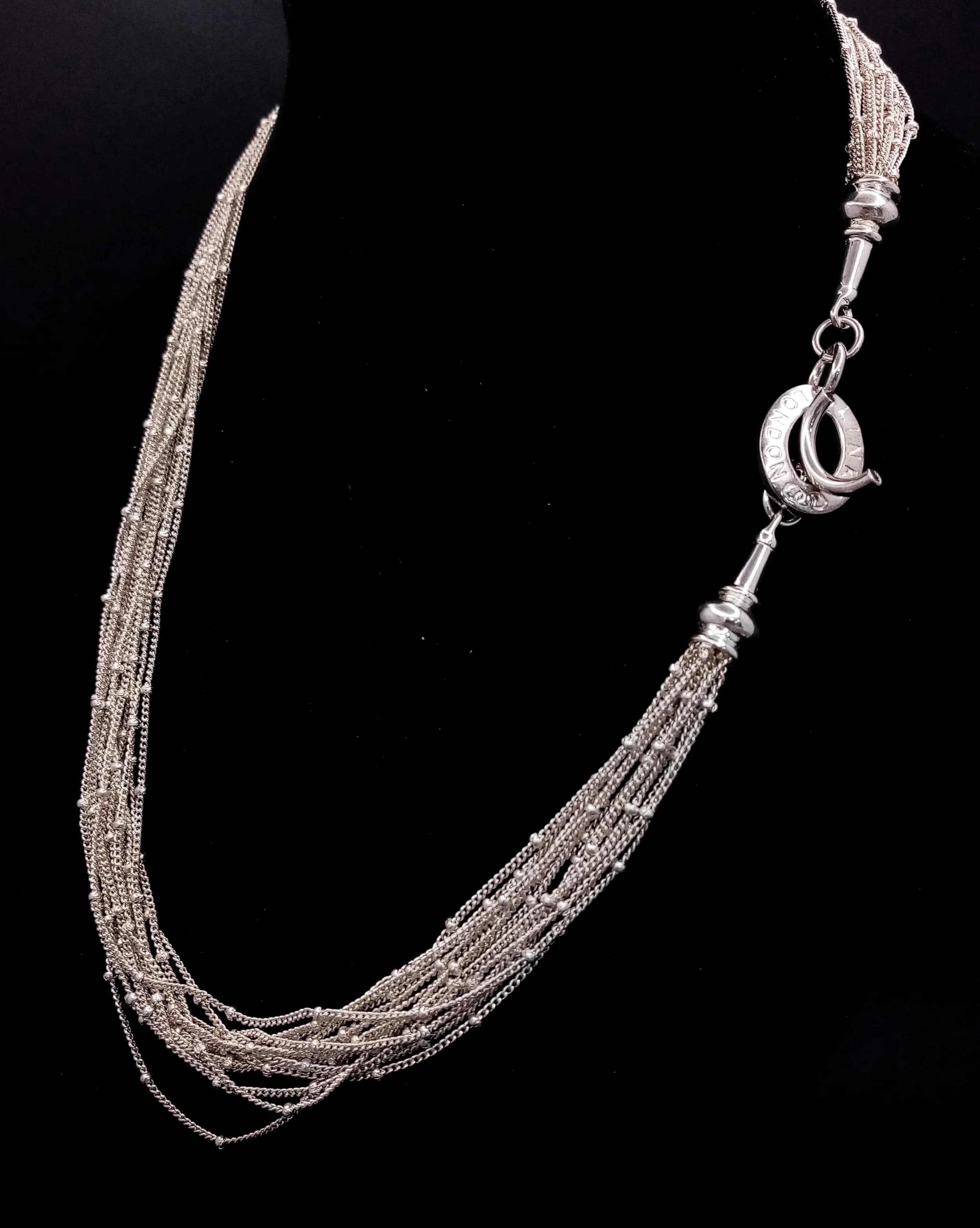 A Links of London 925 Silver Multi-Row Necklace. 14 rows of chain and rondelle interrupters. 46cm length, 30.10g weight.