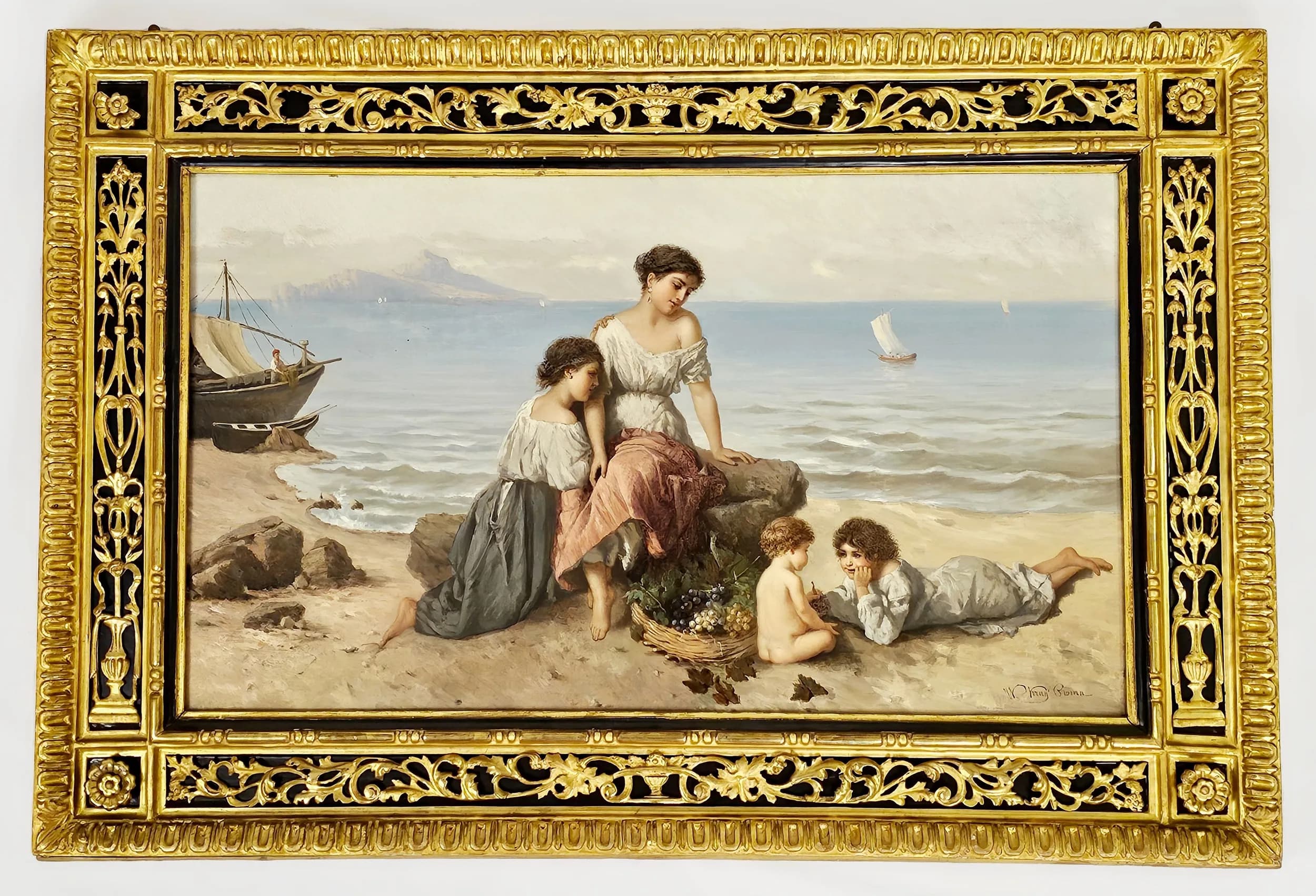 Wilhelm Kray (German, 1828–1889), Idle Moment, Capri Beyond. Signed and inscribed “W. Kray, Rome” lower right. Oil on canvas, 42 × 71 cm. Winning bidder must collect from Cadmore HQ or arrange a courier.