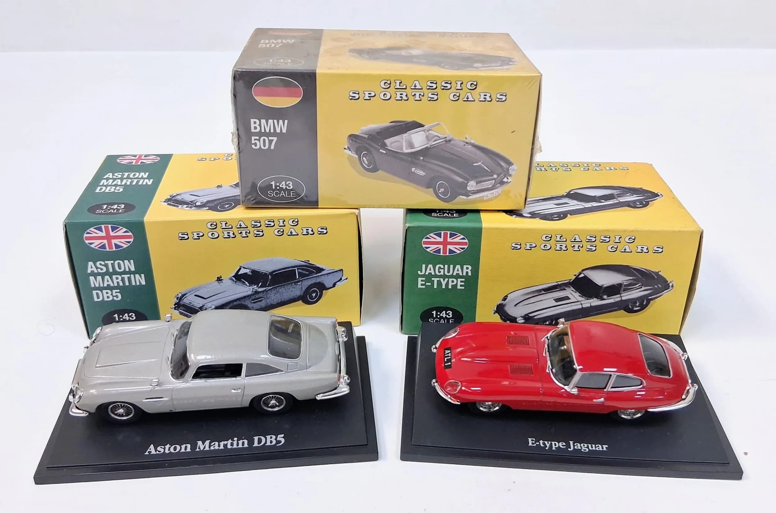 Three Atlas edition 1/43 scale die cast cars. In original boxes.