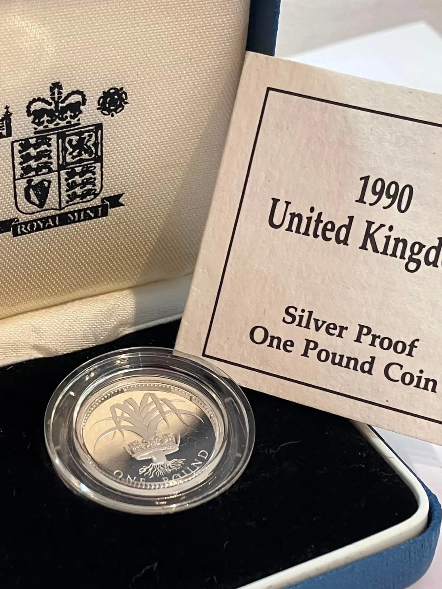 1990 Royal Mint SILVER £1 COIN. Complete with original case and certificate.