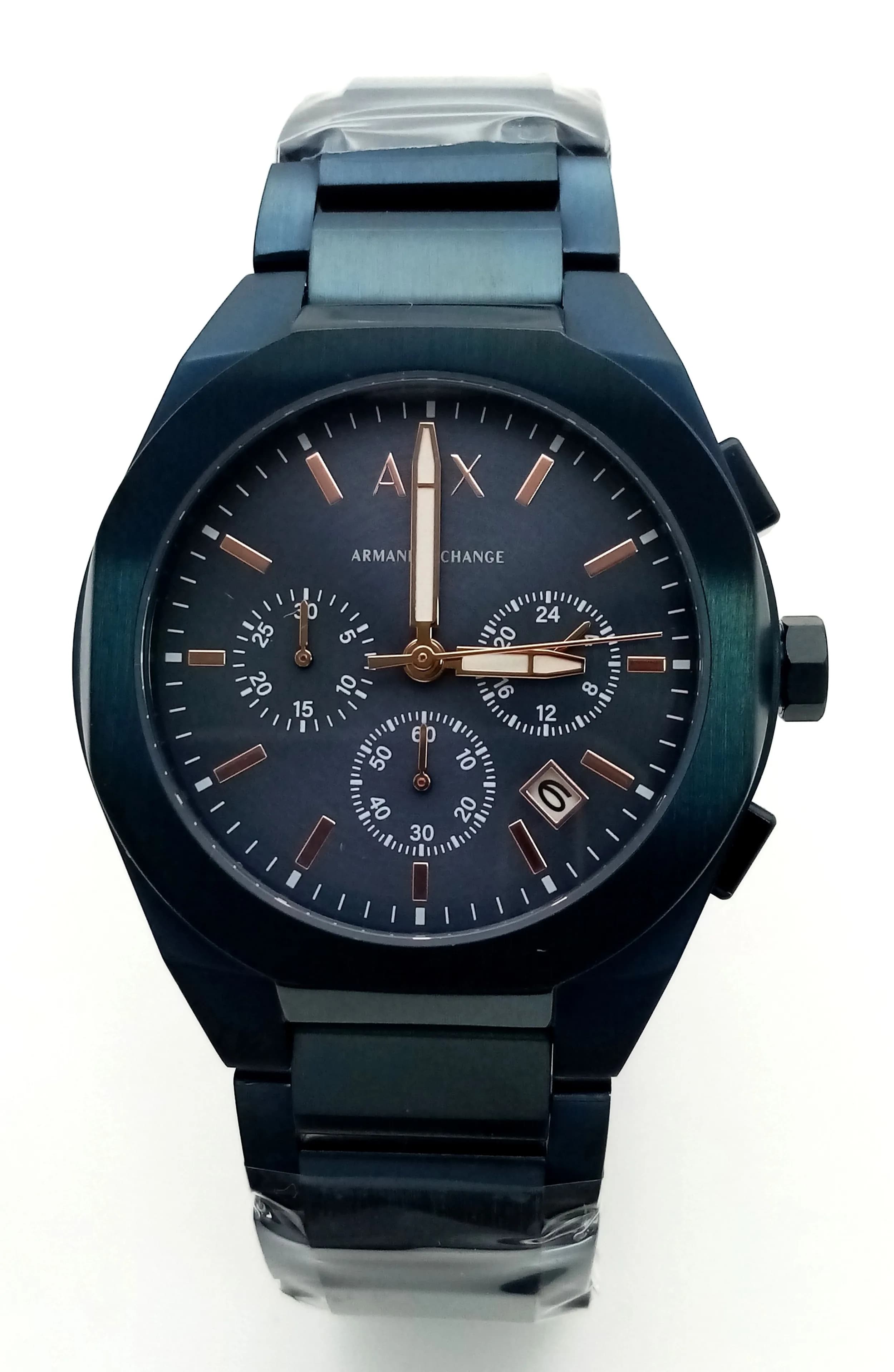 An Unworn Armani AX Quartz Chronograph Date Watch, Model AX4189. Armani’s Nod to the AP Royal Oak. 42mm Case. Complete with box and paperwork