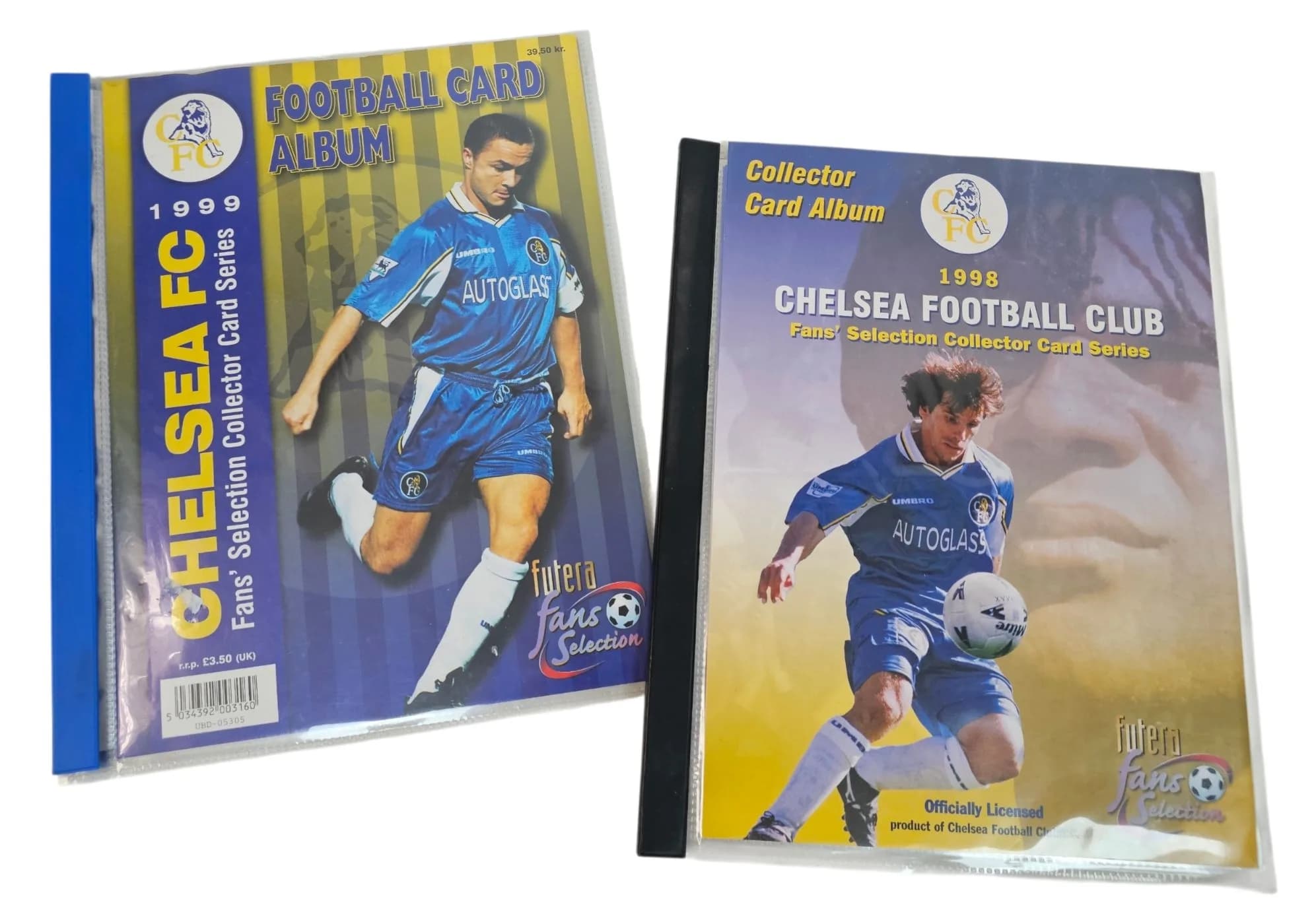 Two Collectible Albums from 1998 & 1999 of Futera Fans Collection Official Licenced Chelsea Football Clubs Player Cards. 133 Cards in Two Albums