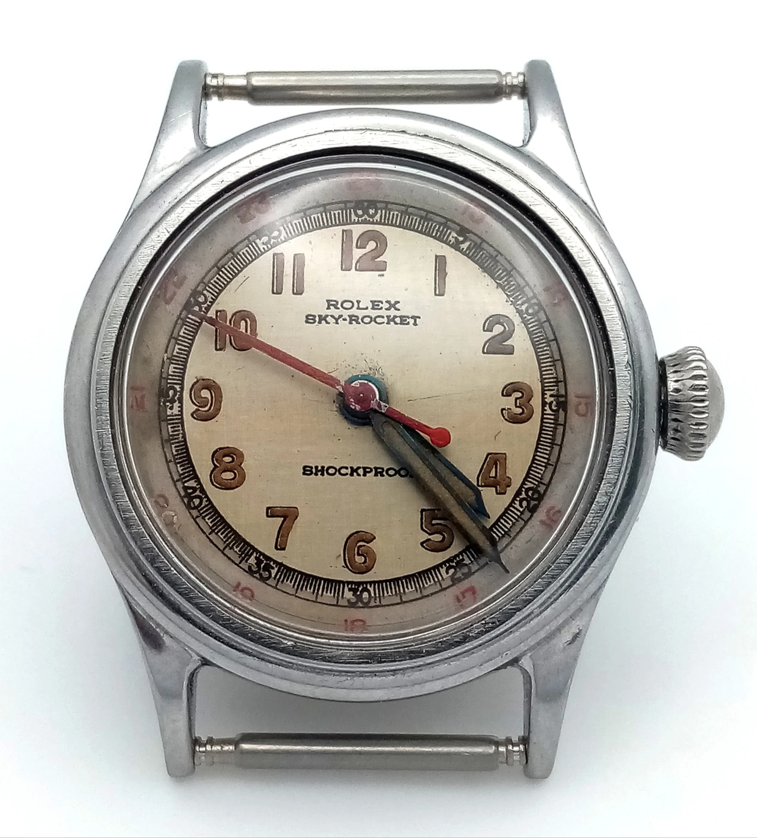 A Vintage Rolex Sky-Rocket Watch Case and Movement. Hand-wind. Case - 28mm. Works but no guarantees.