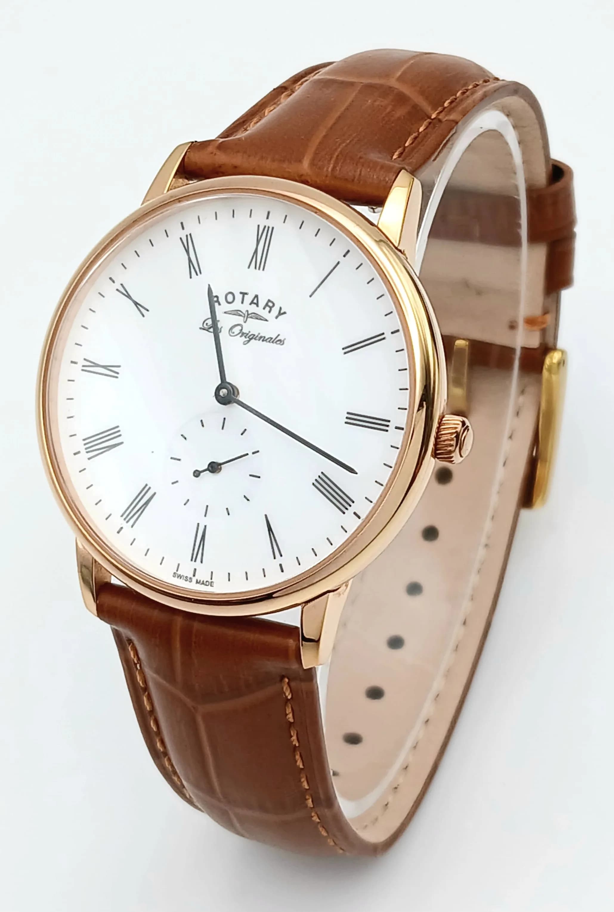 A Gold Tone Men’s Rotary Les Originales Dress Watch. 38mm Case. Battery Replaced June 2026. Complete with Box and Papers