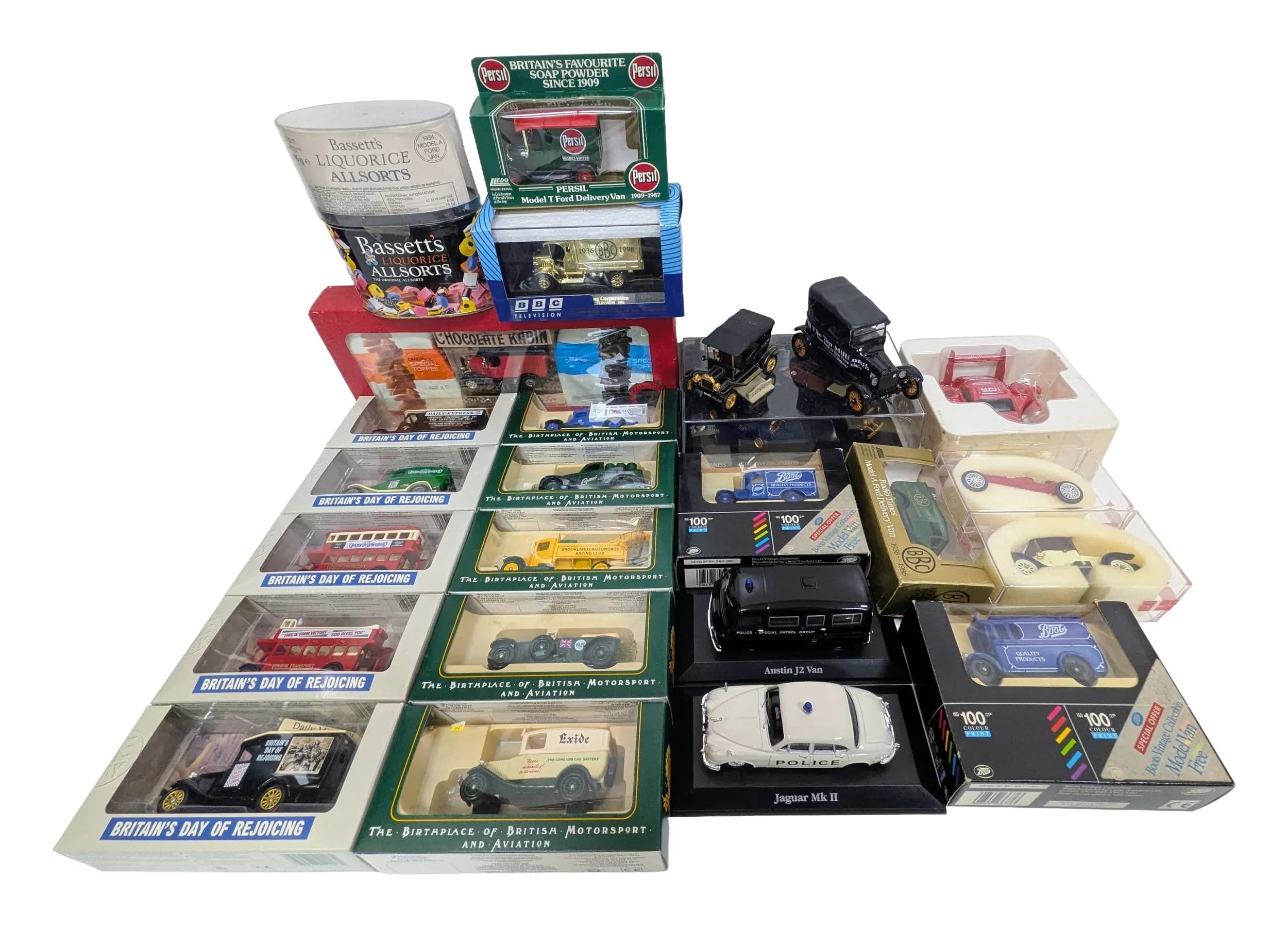 A collection of diecast vintage cars. 1/43 scale. In original boxes. Good condition although some boxes show some wear from storage.