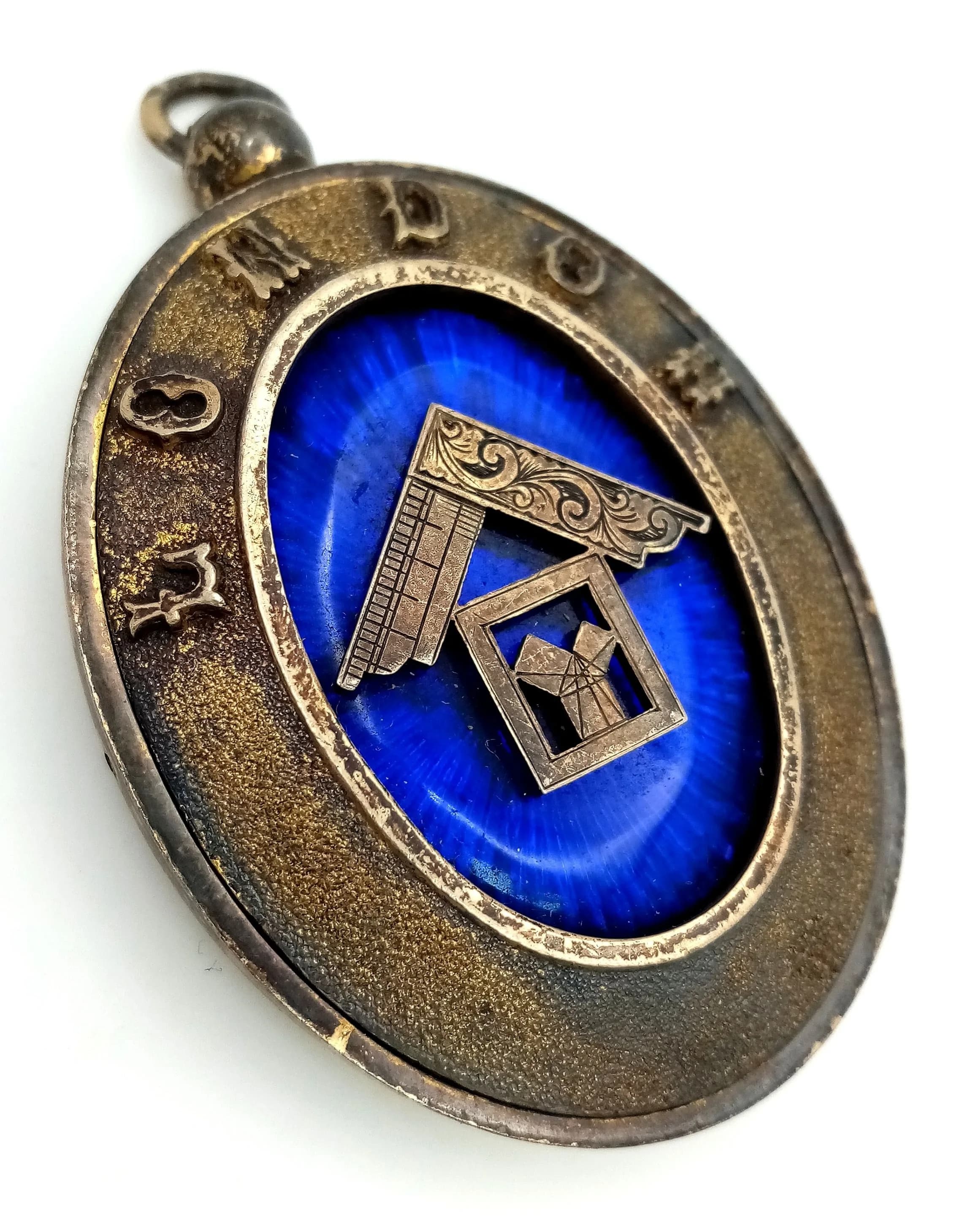 A Vintage Gilded Sterling Silver and Blue Enamel Masonic Pendant/Medal. Presented by the Edward Alleyn Lodge in 1950. Hallmarks for London 1933. 7cm. 40g total weight.