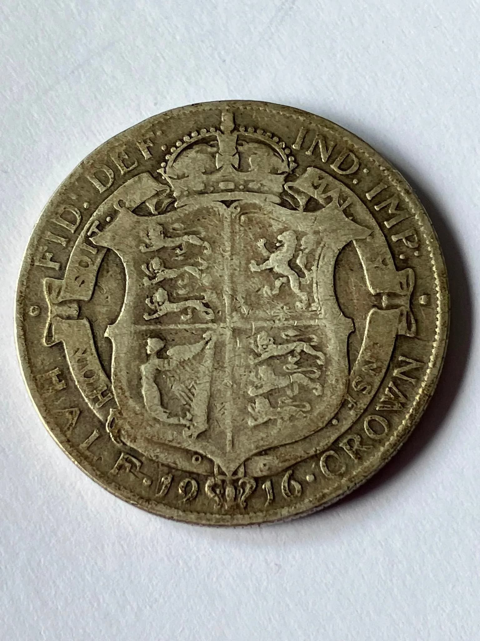 1916 SILVER HALF CROWN. Fine Condition or Better. Please see pictures.