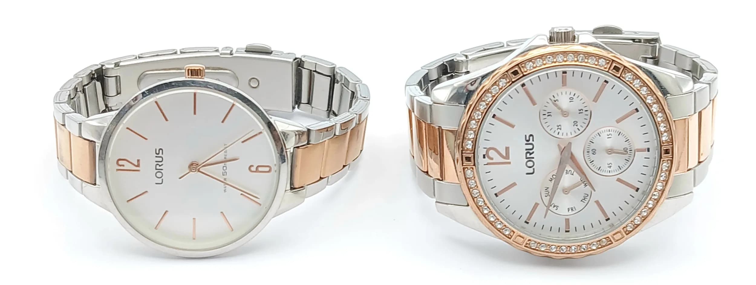 A Pair Of Lorus 2 Tone Bracelet Watches. One Being Stone Set. In Full Working Order. New Batteries Fitted Recently. S/A 1689 - 2