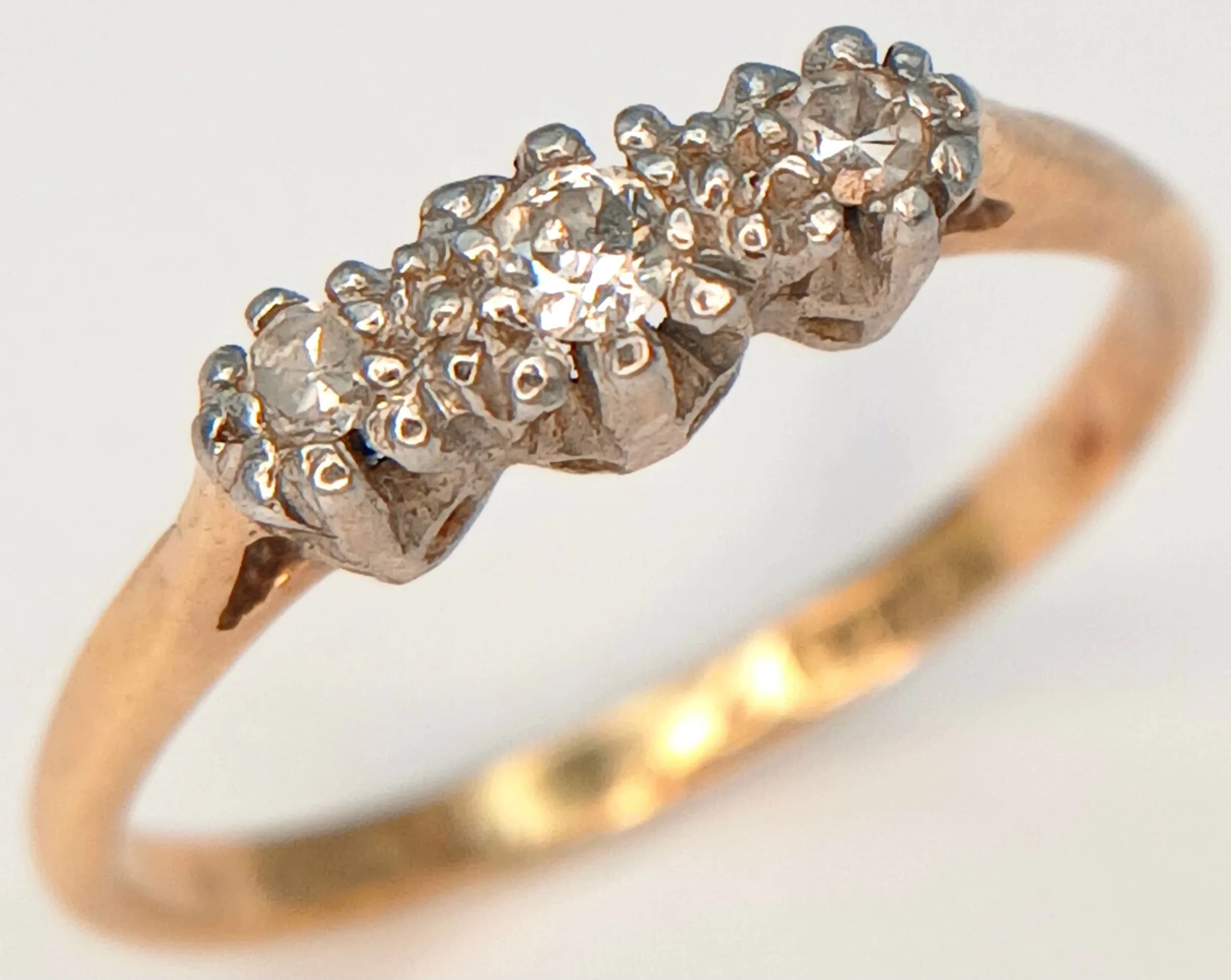 18 CARAT GOLD RING with 3 DIAMONDS. 2.1 Grams Size K 1/2 - L.