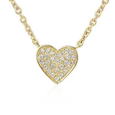 An 18K Yellow Gold, Round Brilliant Cut, Micro-Set Heart-Shaped pendant Necklace. 1.81g total weight. Ref: N166.