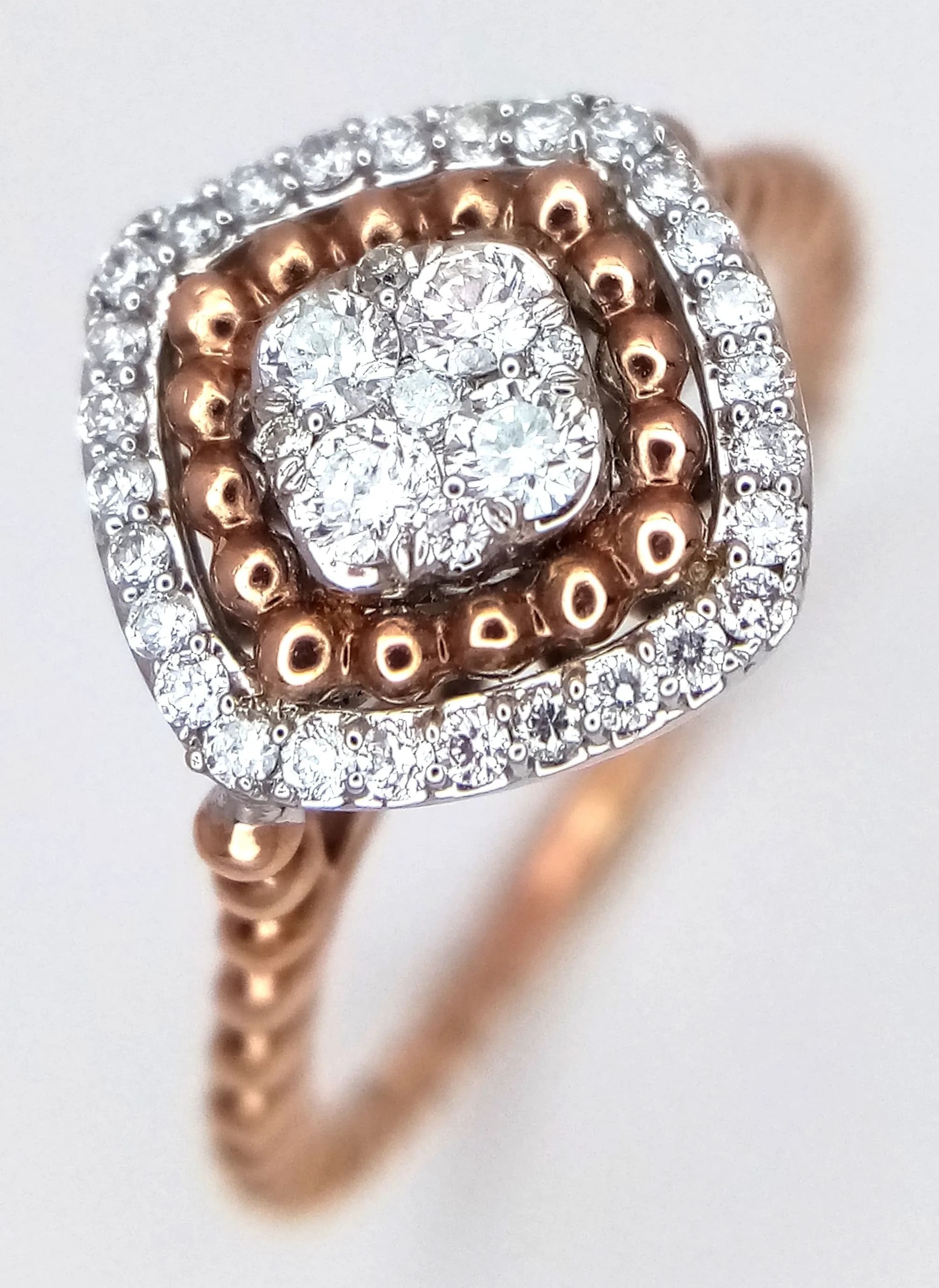 A 9K Rose Gold, Diamond Set, Beaded Design Ring. 0.40Ctw. 2.4G, Size L. Sspa 4002