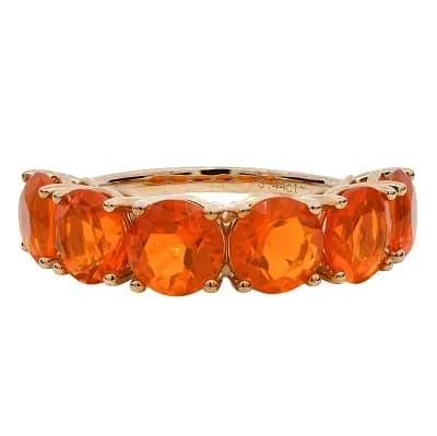 A 9K Yellow Gold 3.44ct Fire Opal Ring. Six Round Cut Fire Opals . Total Ring Weight 3.33g, Size M, Ref: U3640