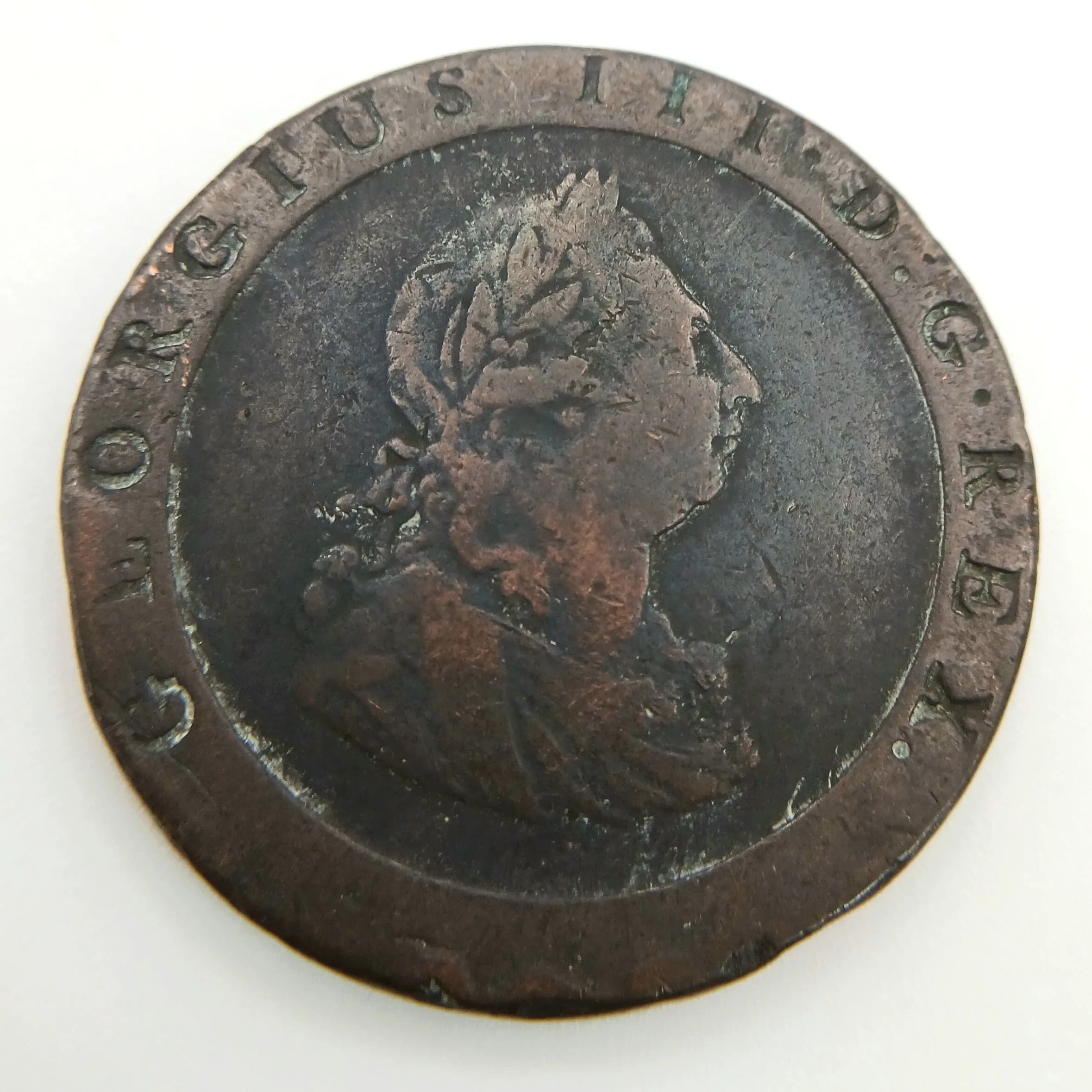 A 1797 George III Cartwheel Penny coin.