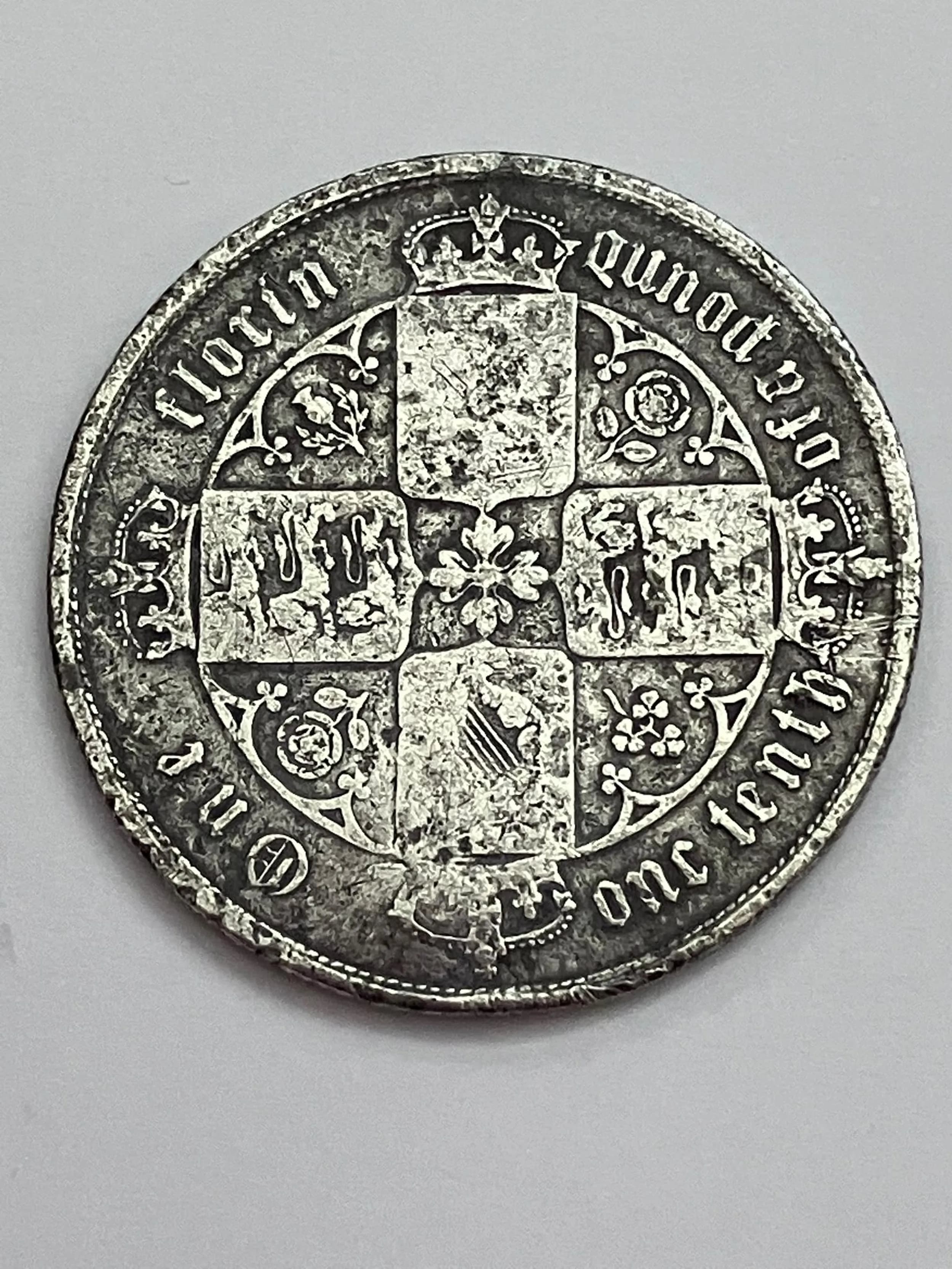 1853 SILVER GOTHIC FLORIN coin. Condition Fair/dirty. Please see pictures.