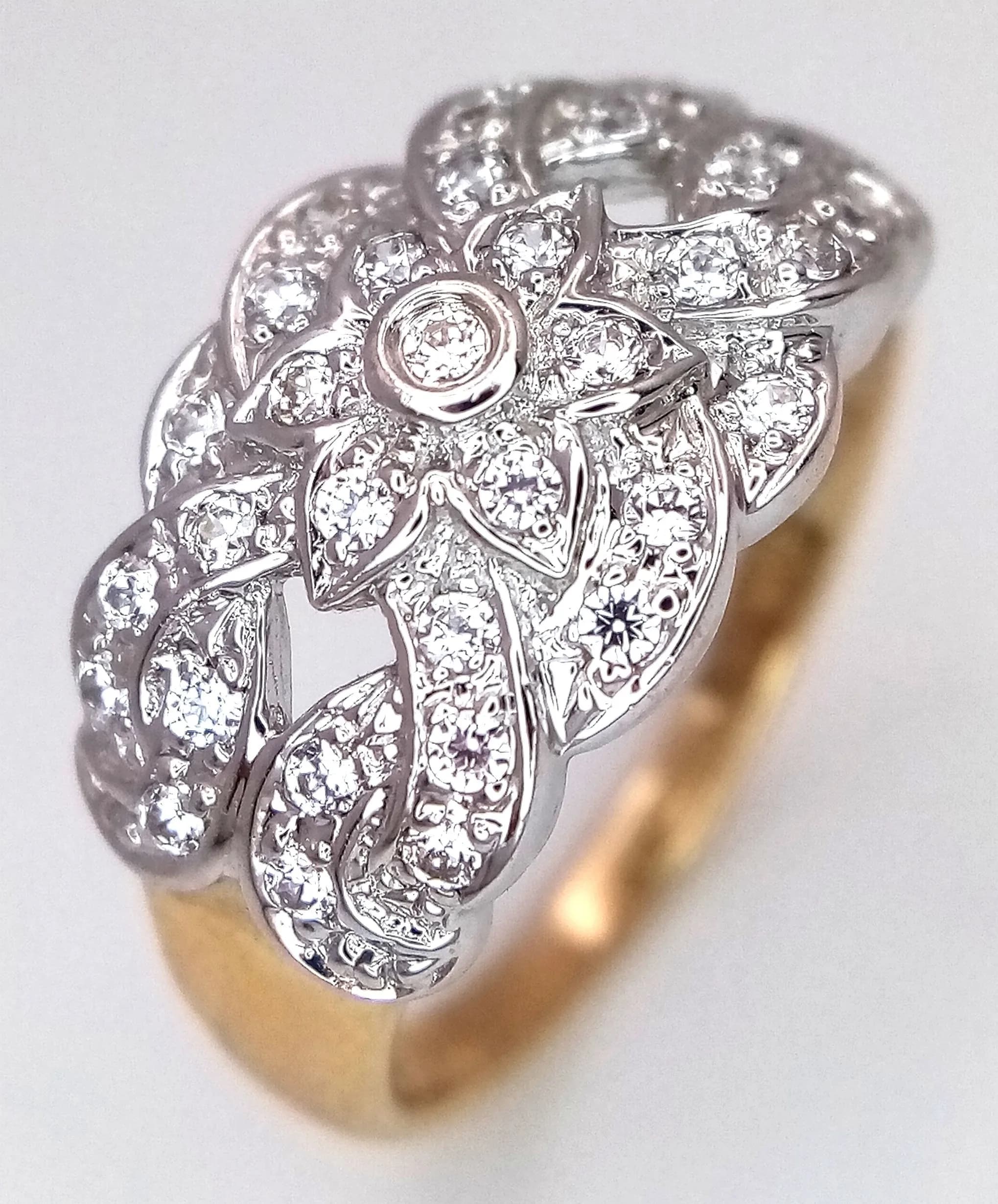 A 14K YELLOW GOLD, STONE SET, FANCY DESIGN RING. 4G, SIZE O. S/A 1679 - 1