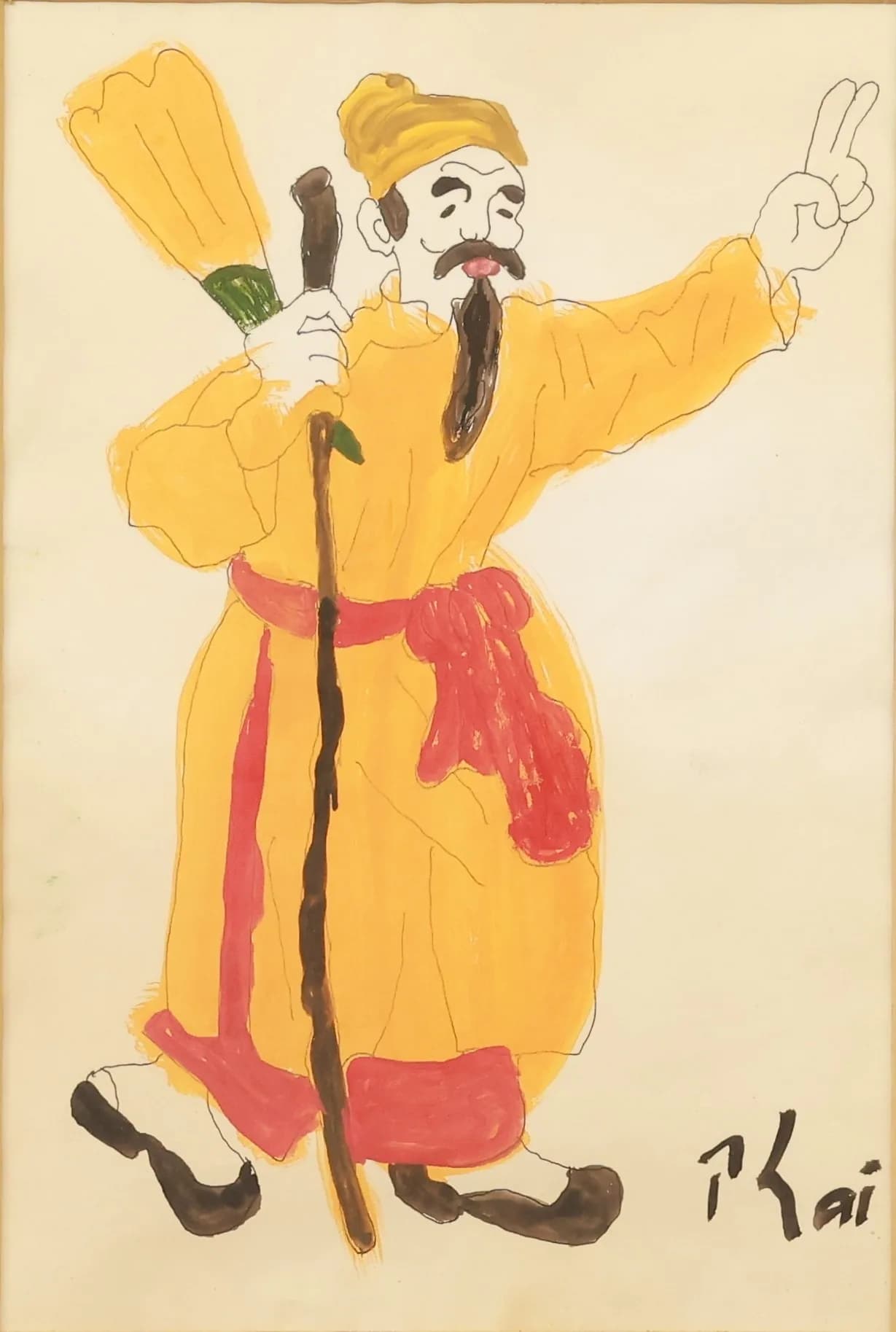 Portrait by Bui Xuan Phai, 28x18.5 cm, Color on paper. Bui Xuan Phai (1920–1988) was one of the "Four Pillars" of modern Vietnamese painting, celebrated above all for his intimate depictions of Hanoi's Old Quarter (Pho Phai). A graduate of the Ecole des Beaux-Arts de l'Indochine, he worked in oil, watercolor, and gouache to portray tiled roofs, narrow streets, still lifes, and portraits in a distinctive expressive style. He was posthumously awarded the Ho Chi Minh Prize in 1996. This item is held at Cadmore ASIAN Office in Vietnam and will be shipped from there. Buyers will be responsible for direct shipping payments. Delivery will take slightly longer.